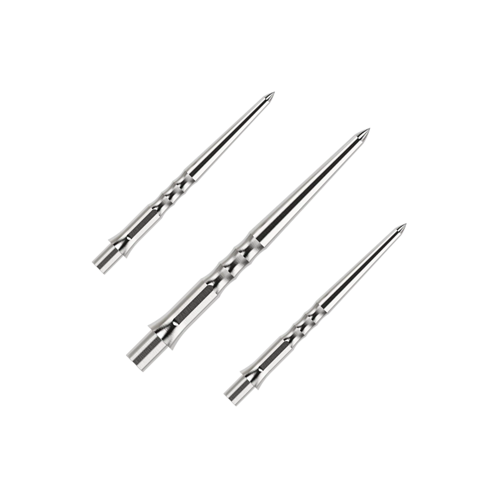 Pointes de fléchettes en acier Caliburn System - Ripple - NoLip - argent Das Bild zeigt einen Artikel mit dem Namen EVO011_Caliburn_Evo_System_Steeldartspitzen_Ripple_NoLip_Silber_28mm_1Set. Es handelt sich wahrscheinlich um ein Set aus silbernen Steeldartspitzen mit einer Länge von 28mm.