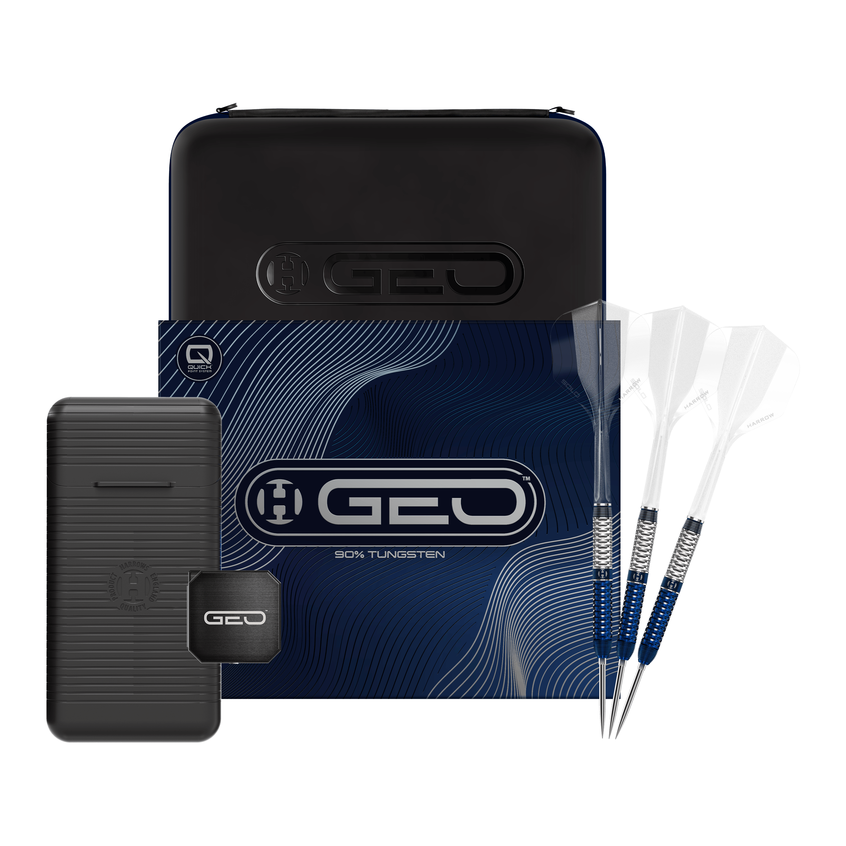 Fléchettes en acier Harrows GEO Parallel Quick Point Abgebildet sind die Harrows GEO Parallel Quick Point Steeldarts. Das komplette Set ist auf dem Bild zu sehen.