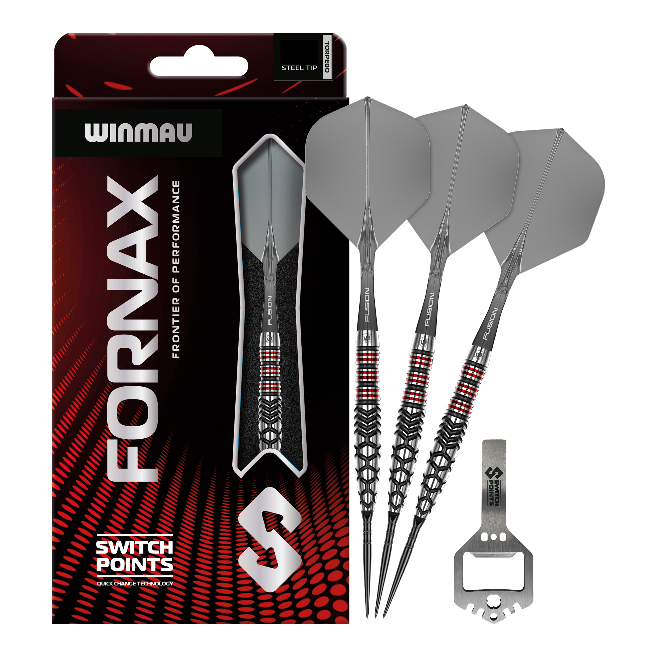 Points de commutation de torpilles Winmau Fornax Steeldarts Hier sieht man die Winmau Fornax Torpedo Switch Points Steeldarts. Diese Darts sind für ambitionierte Spieler geeignet.