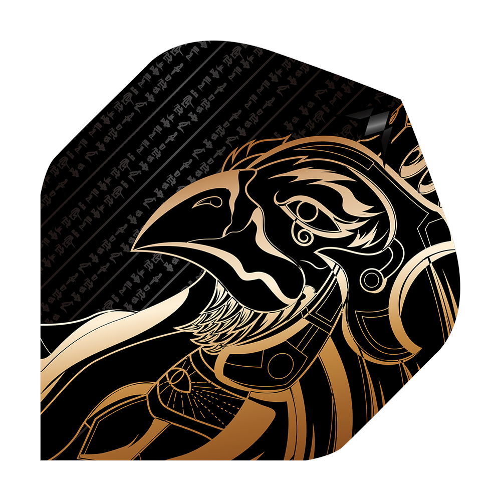 Mission Solo Horus No2 Vols Standard Das Bild zeigt das Produkt "Mission Solo Horus No2 Standard Flights" mit einem gold-schwarzen Design. Darauf ist ein stilisierter Horus-Kopf im ägyptischen Stil abgebildet.