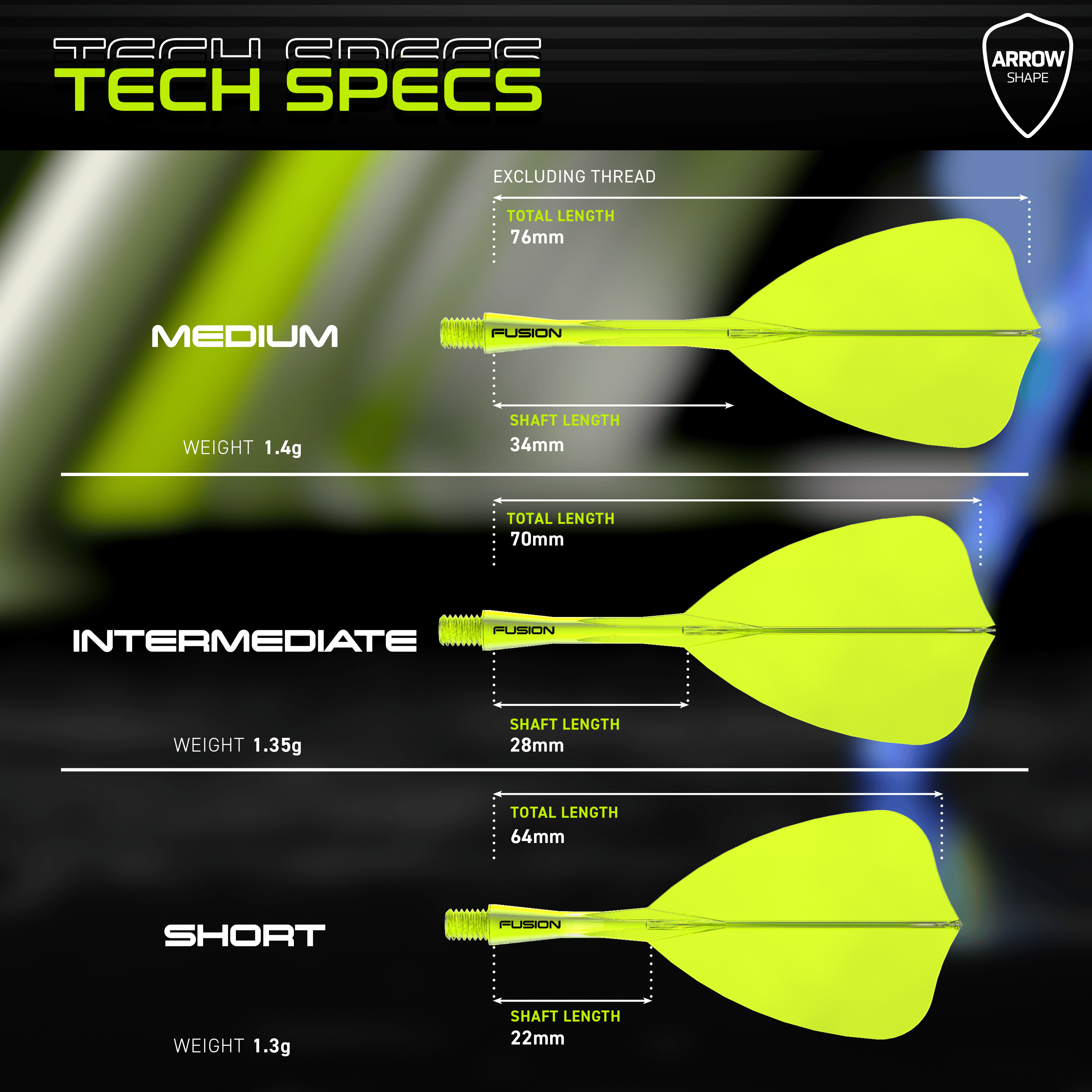 Système de vol Winmau Fusion Arrow Jaune fluo Das Bild zeigt das Winmau Fusion Flight-Shaft-System Arrow Neon Yellow. Es handelt sich um einen leuchtend gelben Flightschaft für Darts.