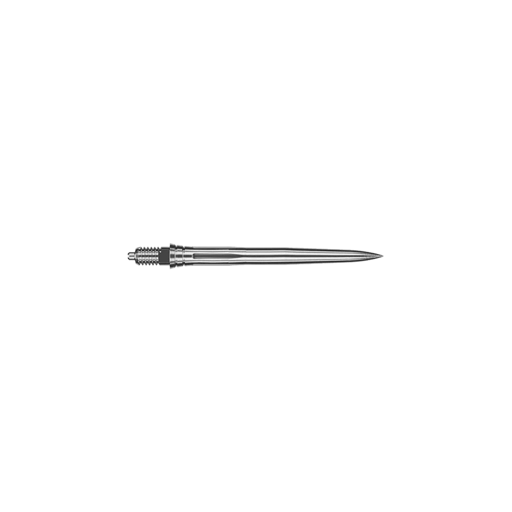 Pointes de fléchettes Caliburn EZ-EVO - Lisses - Argent Auf dem Bild ist eine glatte silberne Dartspitze zu sehen. Sie ist wahrscheinlich 28 mm lang.