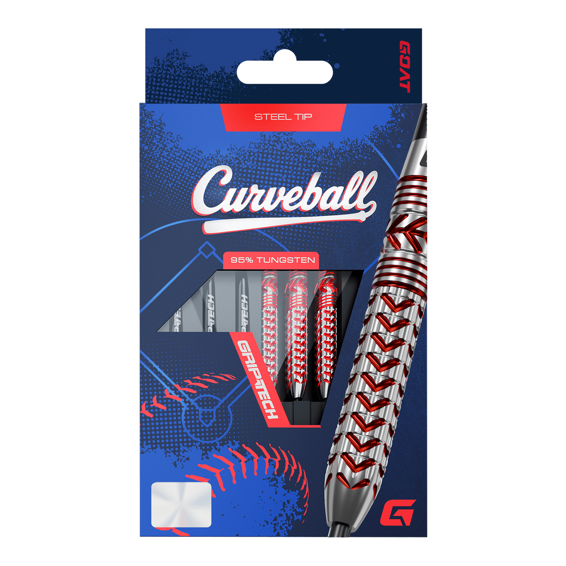 Fléchettes en acier GOAT Curveball Das Foto stellt die GOAT Curveball Steeldarts dar. Die Pfeile sind klar und deutlich zu erkennen.