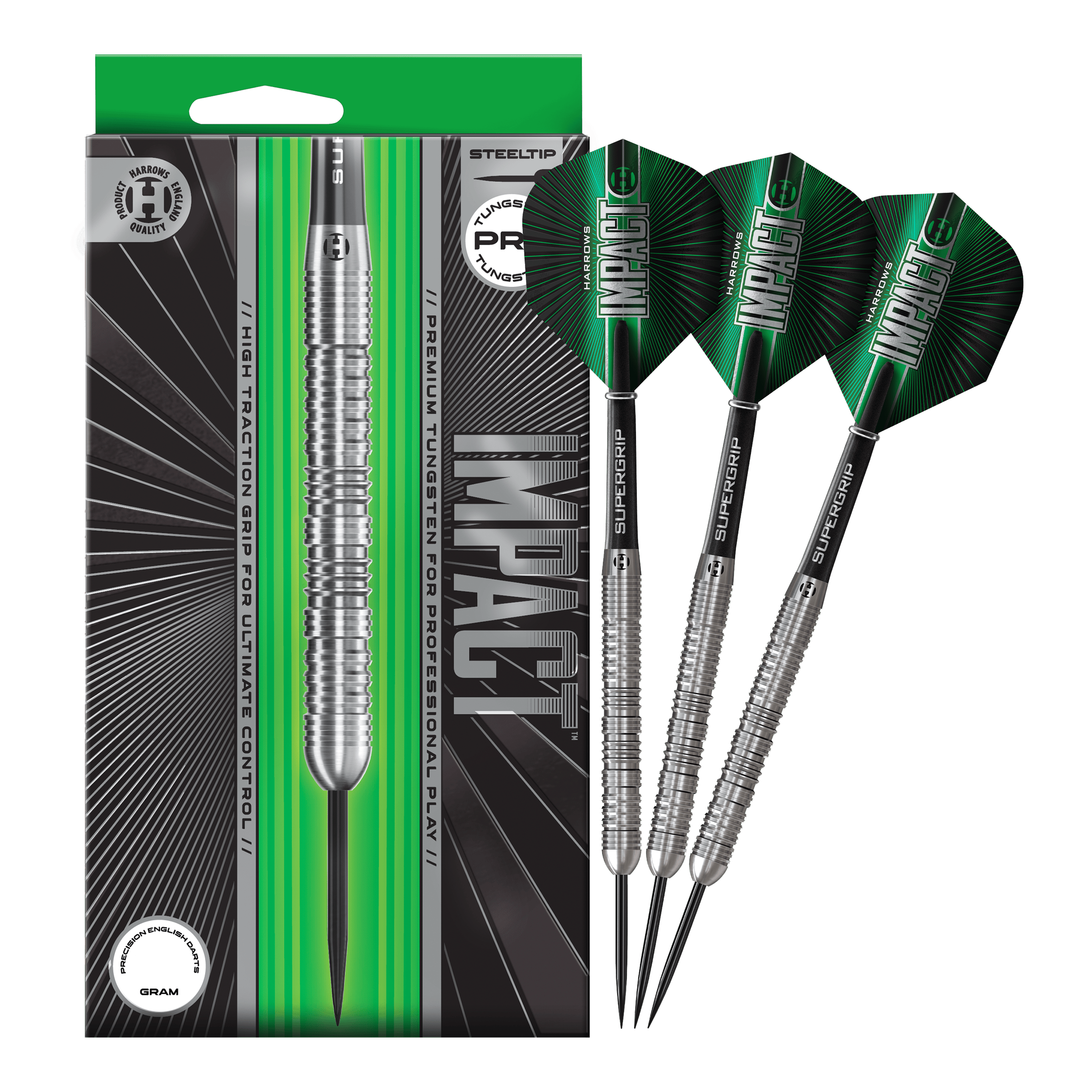 Fléchettes en acier Harrows Impact Das Foto zeigt die vollständigen Harrows Impact Steeldarts. Die Darts sind fertig zusammengestellt für den Gebrauch.