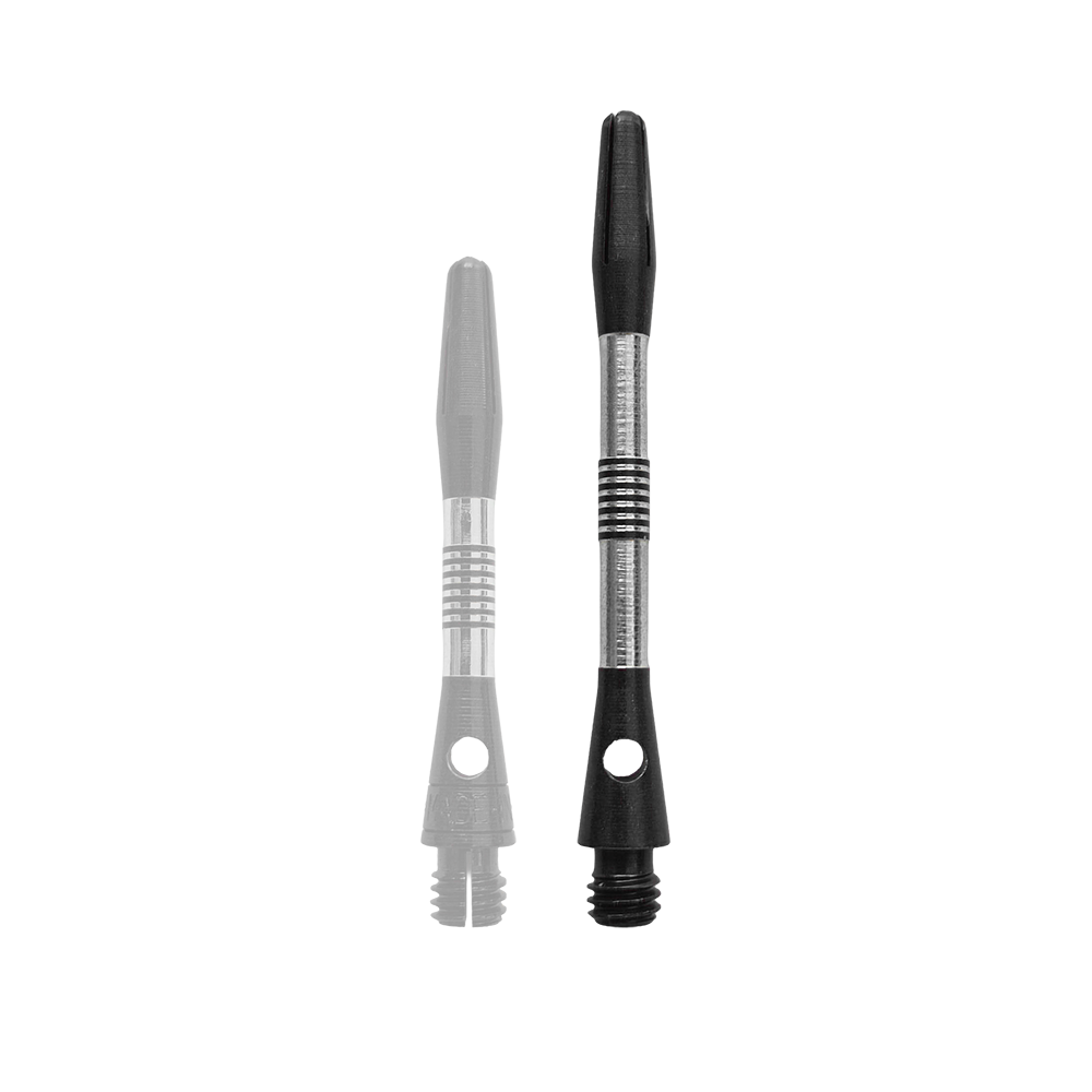 Tiges en aluminium Bulls NL Cetra - Noires Gezeigt wird ein schwarzer Aluminium-Schaft für Dartpfeile. Der Schaft hat eine Länge von 34mm.