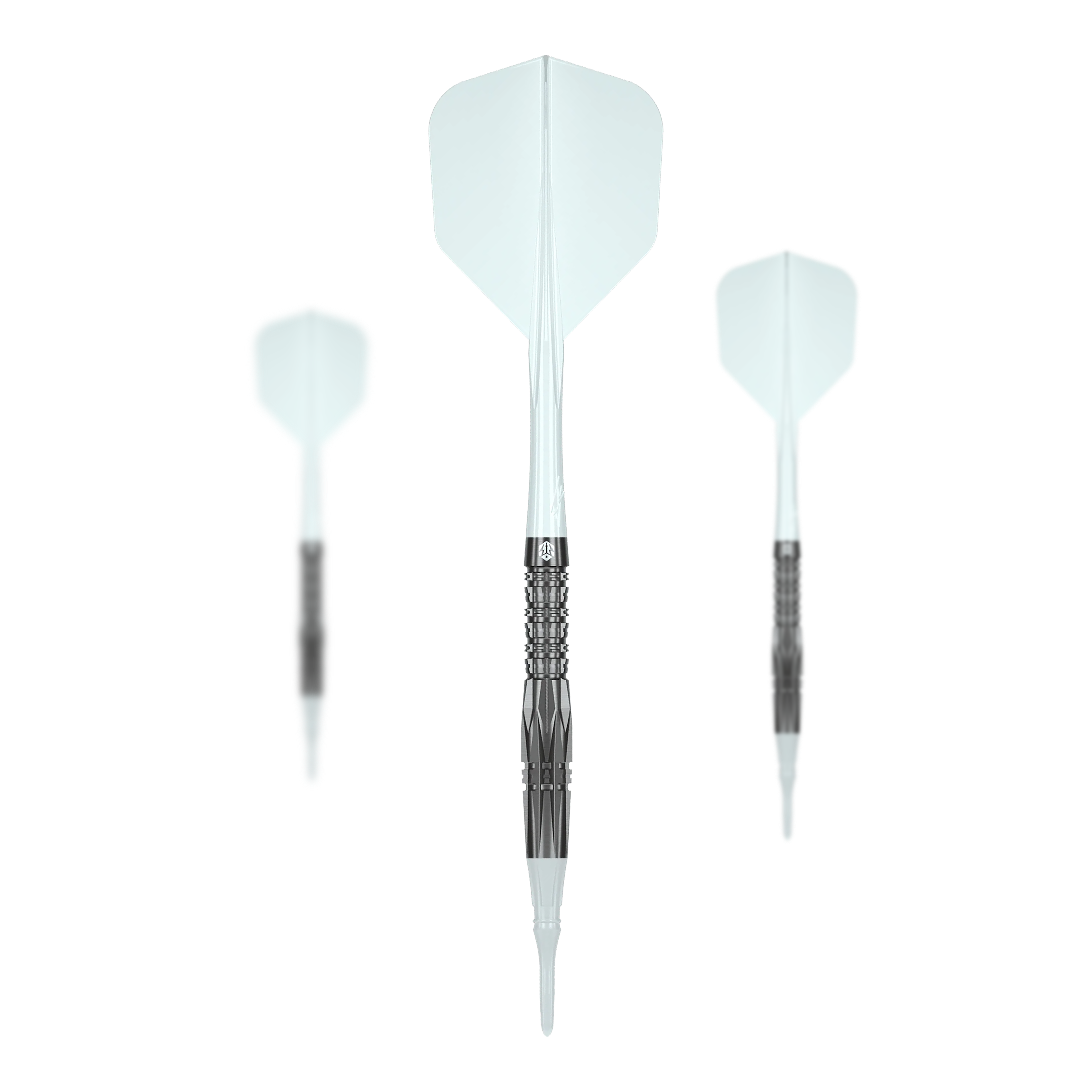 Dargestellt ist das Set des Caliburn Prisma P1 Softdarts mit 19g. Das Produkt wird als komplettes Set für Softdart-Enthusiasten angeboten.