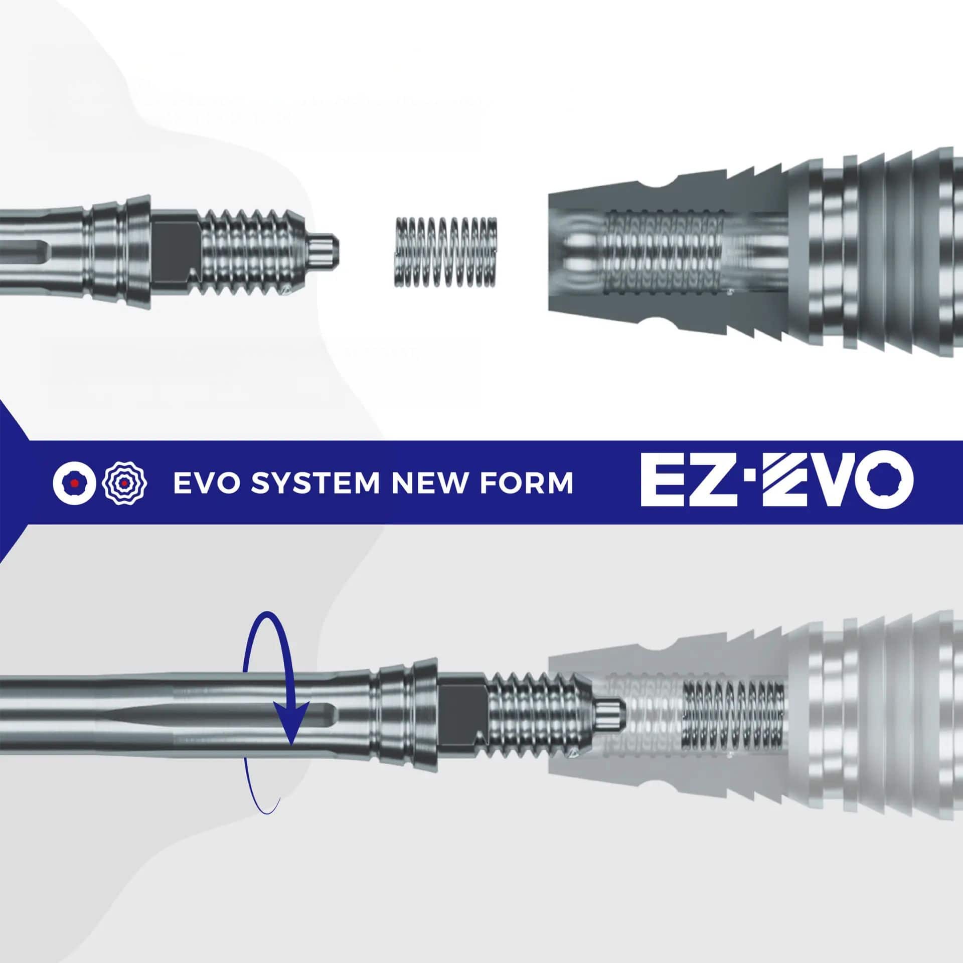 Abbildung des Caliburn EZ-EVO Systems. Das Bild zeigt Komponenten oder Zubehör des Systems.