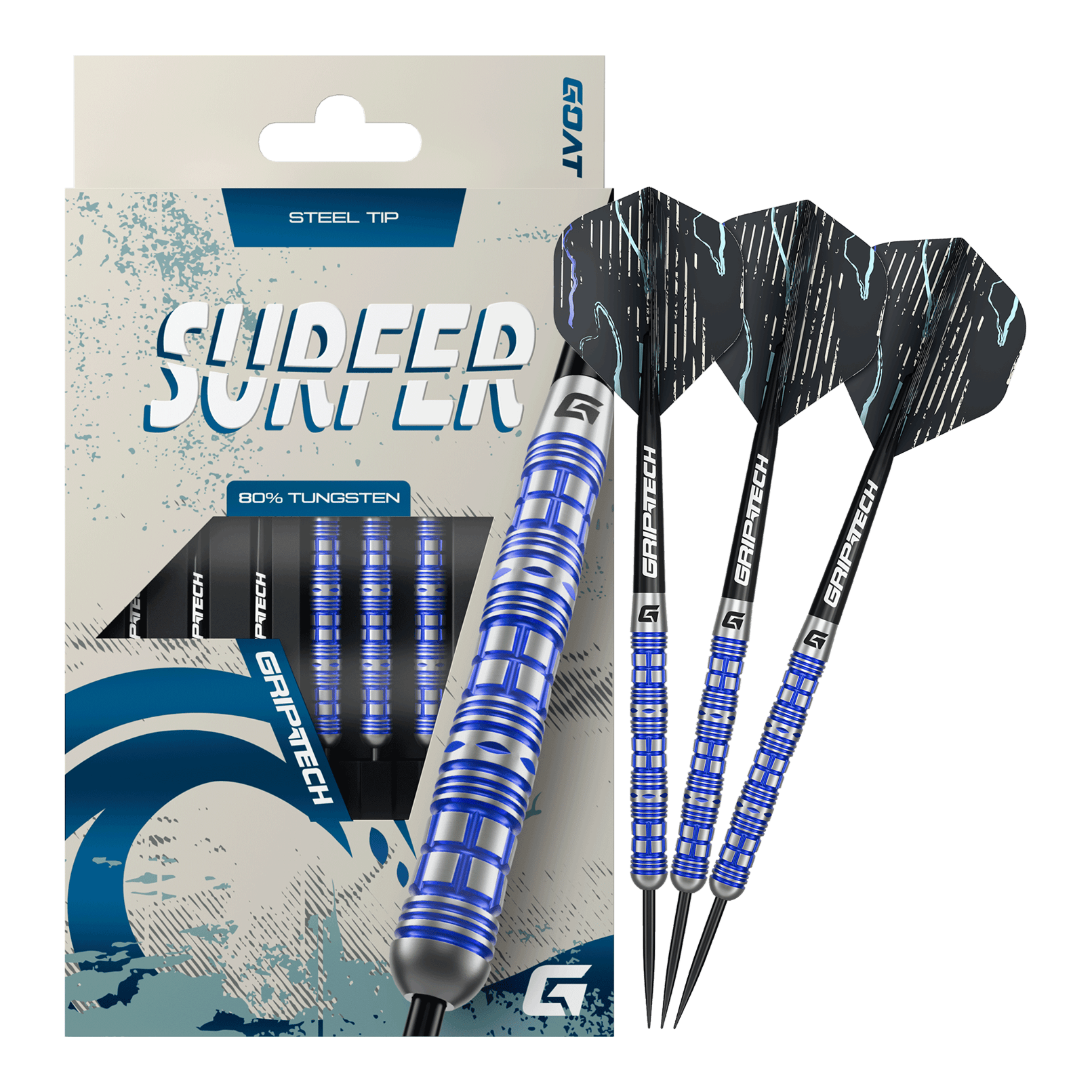 Fléchettes en acier GOAT Surfer Das Foto präsentiert die GOAT Surfer Steeldarts. Sie sind ideal für Dart-Enthusiasten.