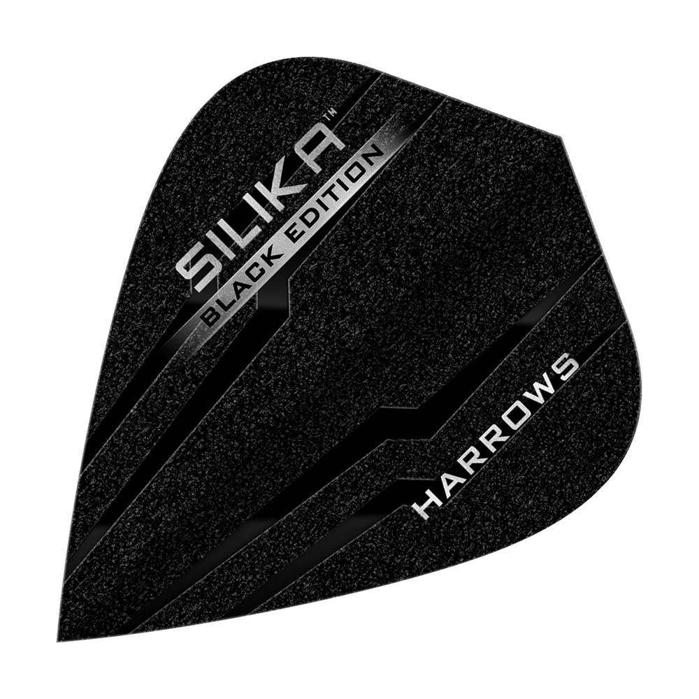 Vols de cerf-volant Harrows Silika Black Edition Das Bild zeigt ein Harrows Silika Black-Edition Kite Flight in schwarzem Design. Auf der Oberfläche stehen die Wörter "Silika Black Edition" und "Harrows" in silberner Schrift.