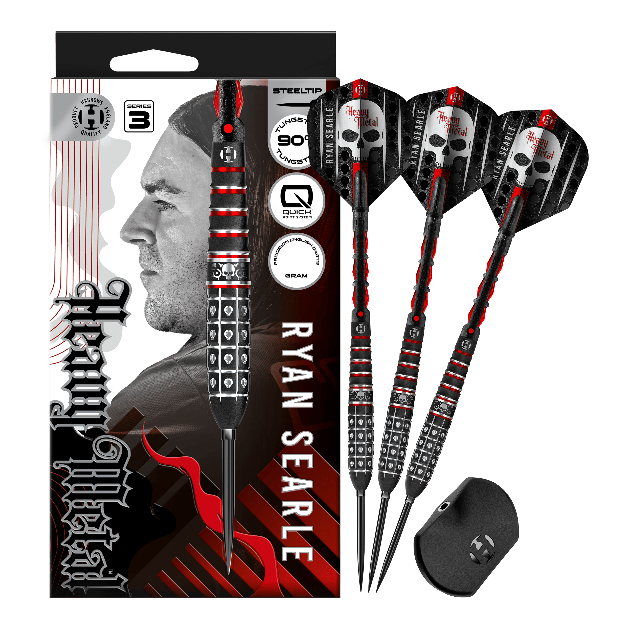 Fléchettes en acier à pointe rapide Ryan Searle série 3 de Harrow Auf dem Bild sind die Harrows Ryan Searle Series 3 Quick Point Steeldarts vollständig zu sehen. Diese Darts zeichnen sich durch hohe Qualität und gutes Design aus.