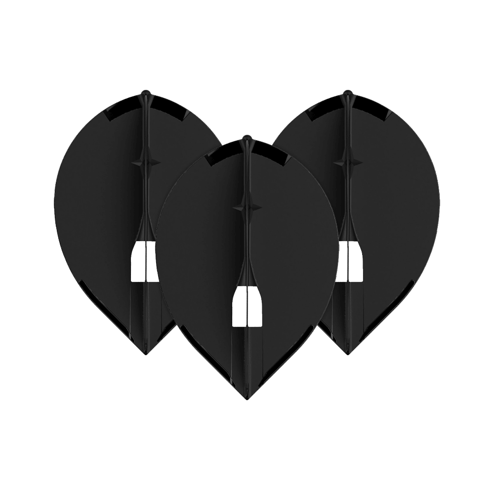 Das Bild zeigt drei schwarze L-Style Champagne L2PRO Teardrop Flights. Sie sind in einer gleichmäßigen Anordnung nebeneinander platziert.