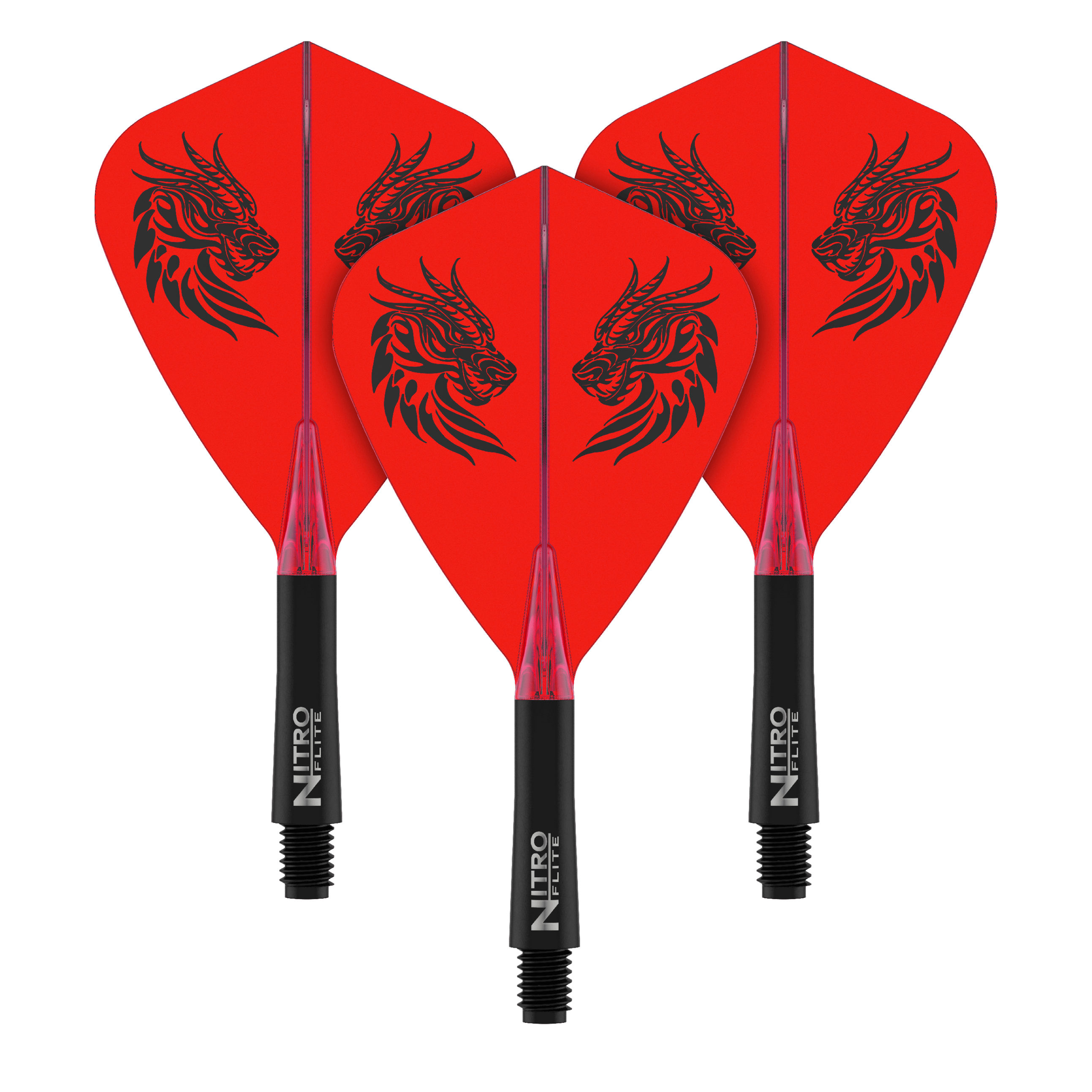 Red Dragon Nitro Flite - Vols de cerf-volant de Jonny Clayton Ein Satz Dart-Flights, vermutlich Jonny Clayton Kite Flights Short 22mm, abgebildet. Das Bild zeigt die Flights aus einer anderen Perspektive.