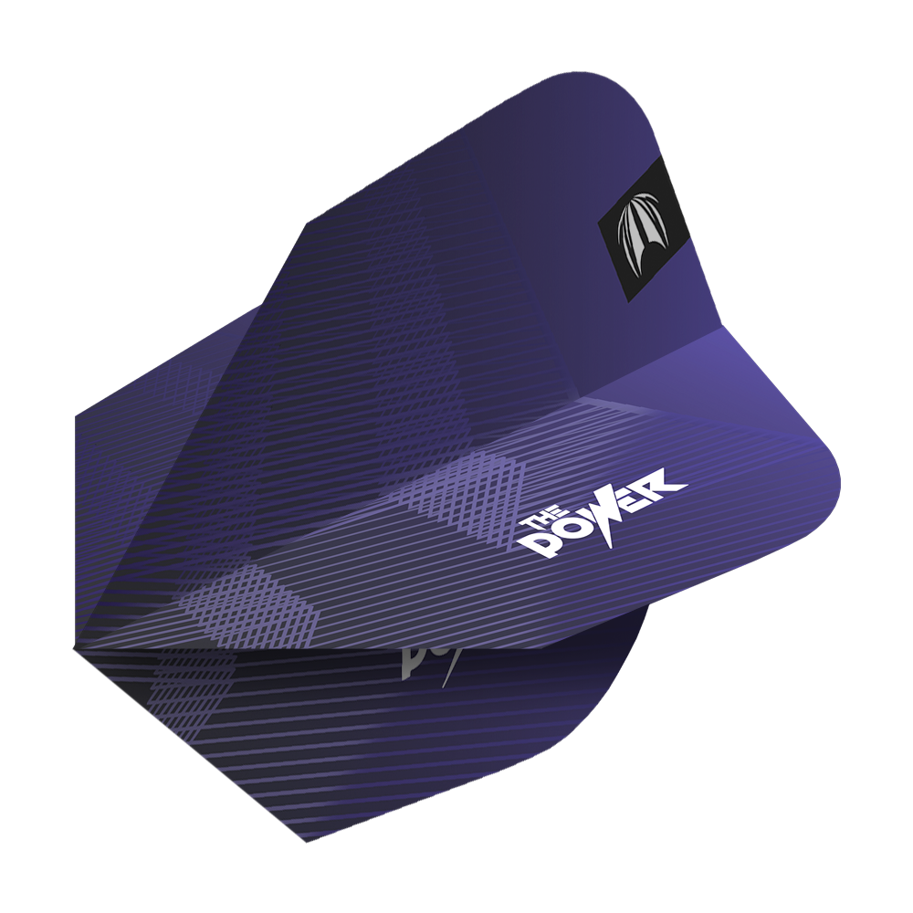 Ailettes Target Pro Ultra Phil Taylor Power GEN10 Ten-X - 3 jeux Das Bild zeigt ein Set von lila Dart-Flights mit dem Aufdruck "The Power". Es handelt sich um die Target Pro Ultra Phil Taylor Power GEN10 Ten-X Flights.