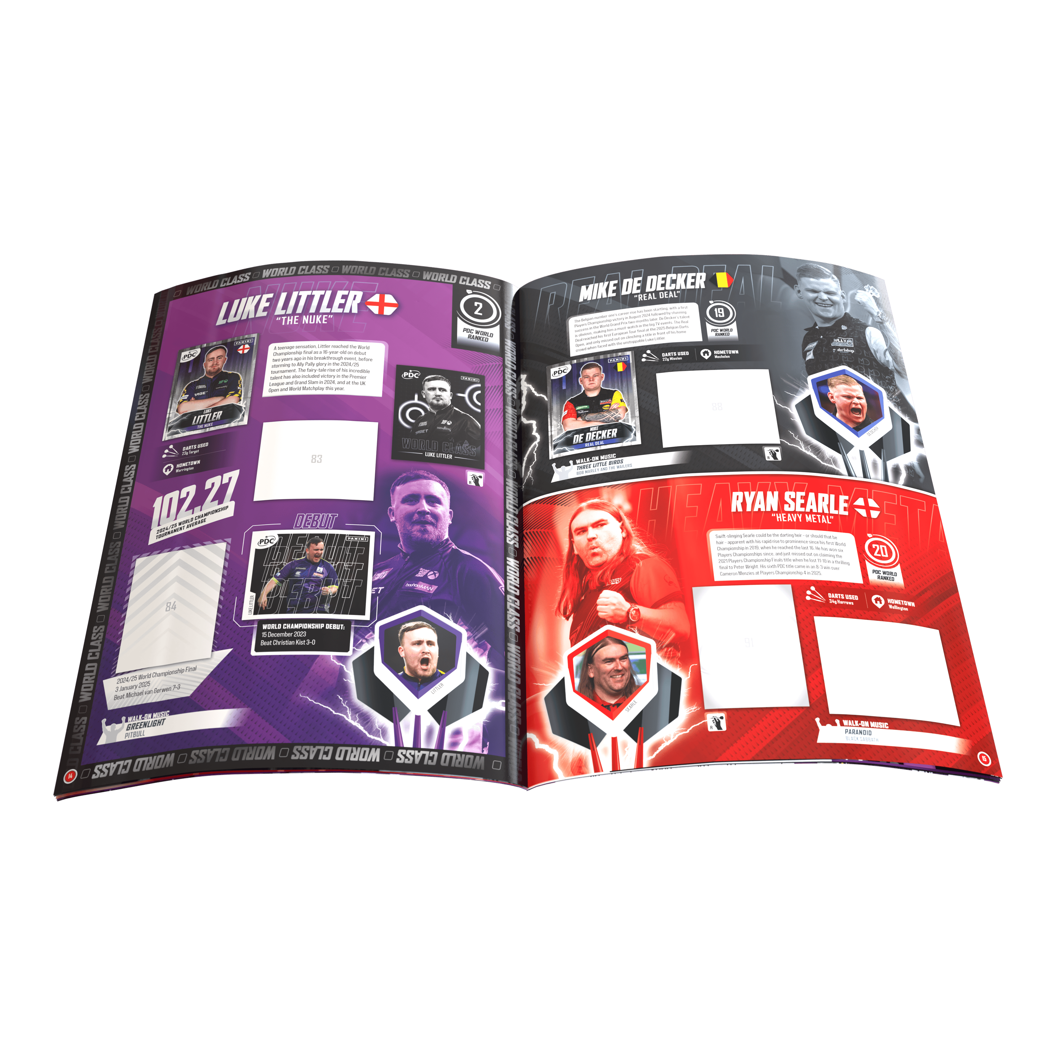 Auf dem Bild ist das Panini PDC World Darts Championship 2025/26 - Official Sticker Hardcover Sammelalbum zu sehen. Es dient zum Sammeln der offiziellen Dart-Sticker.