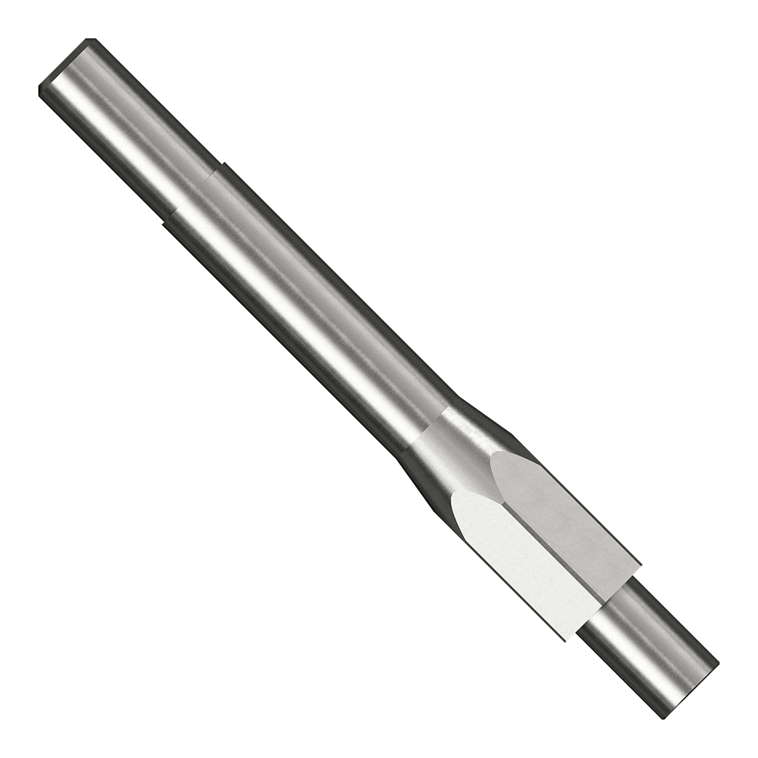 Kit de démarrage Caliburn Das Bild zeigt ein metallisches Werkzeug aus dem Caliburn Starter-Kit. Es ist zylindrisch geformt und besitzt abgeschliffene Flächen an einem Ende.