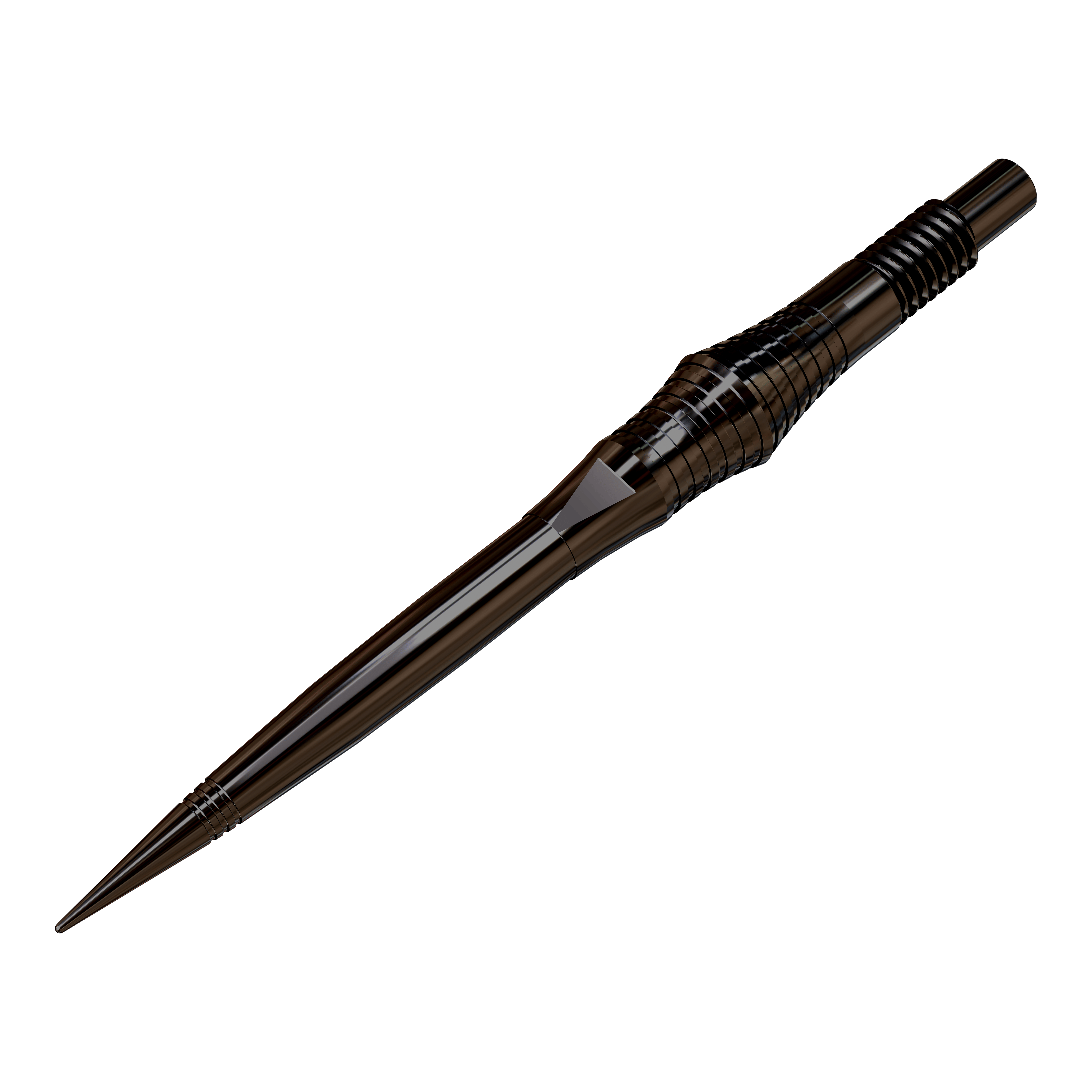 Pointes de fléchettes Harrows Quick Point Spire Elite Series - Noires Zu sehen sind schwarze Dartspitzen, die auf einer ebenen Fläche ausgebreitet sind. Die Spitzen werden aus einer leicht schrägen Perspektive präsentiert.
