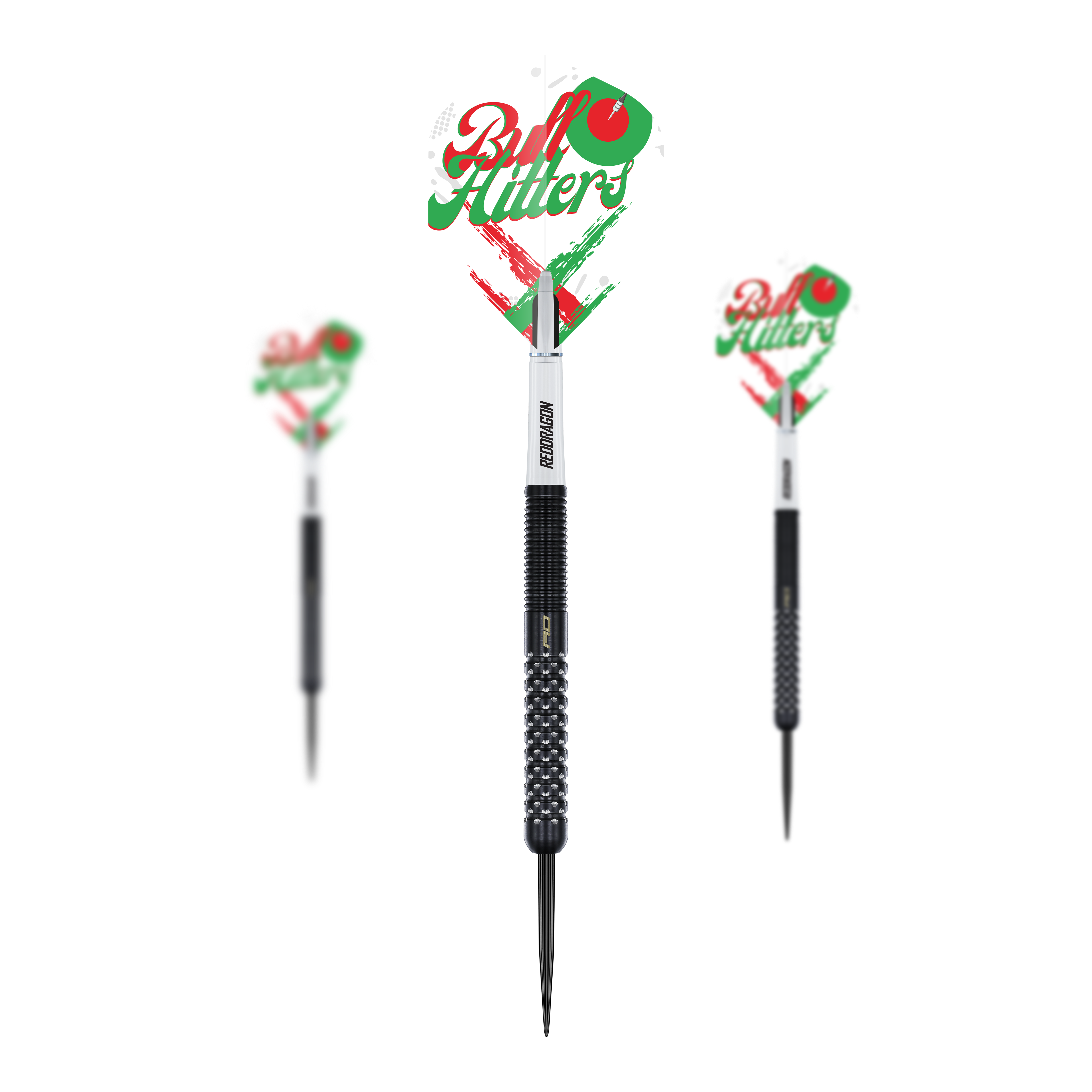 Fléchettes en acier Red Dragon Bullhitters V1 - 23 g Das Bild zeigt den Red Dragon Bullhitters V1 Steeldarts - 23g als Set. Es handelt sich um Steeldarts mit einem Gewicht von 23 Gramm.