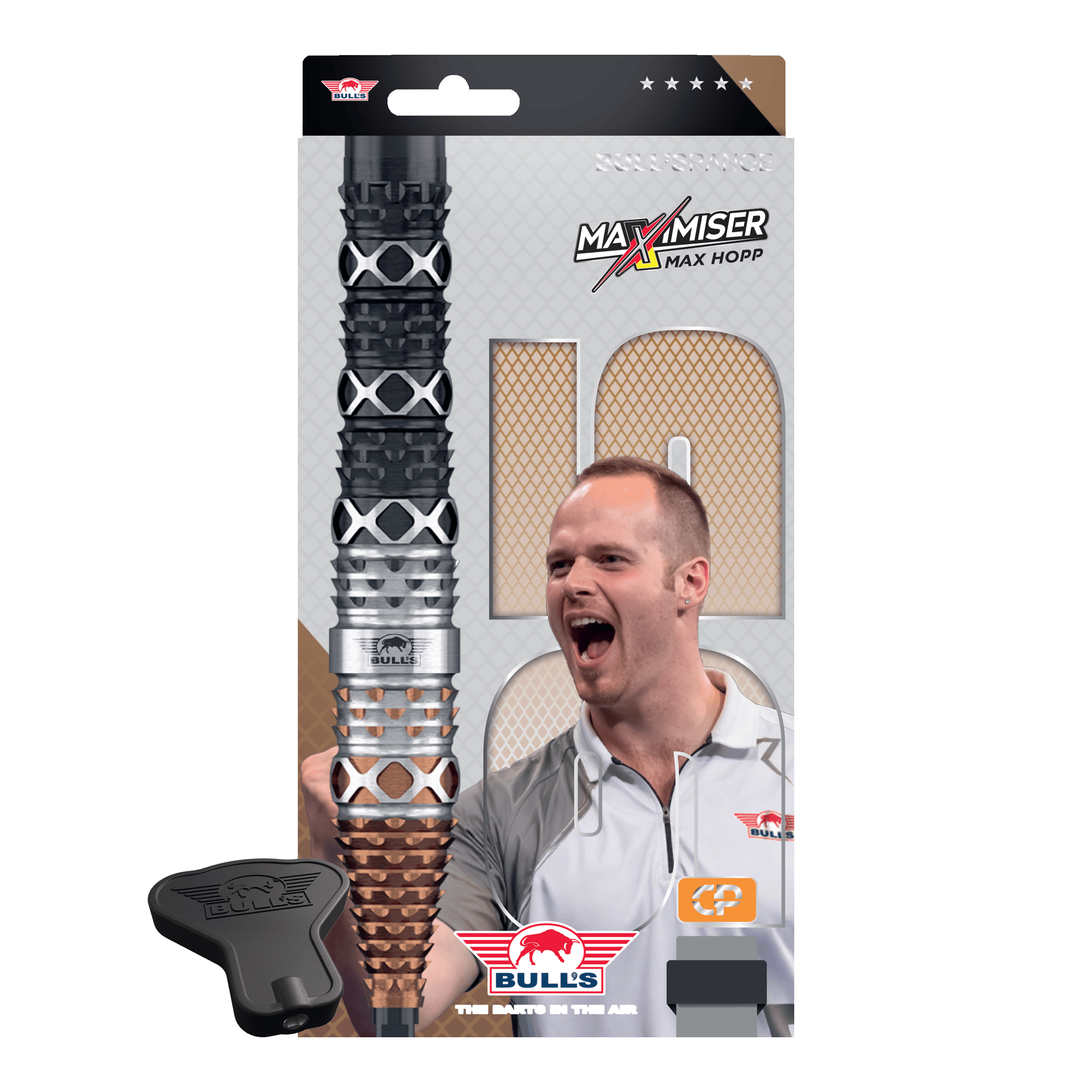Bulls NL Max Hopp 95% Points convertibles Steeldarts Abbildung der Bulls NL Max Hopp 95% Convertible Points Steeldarts. Die Darts sind detailreich gezeigt und richten sich an Dart-Enthusiasten.