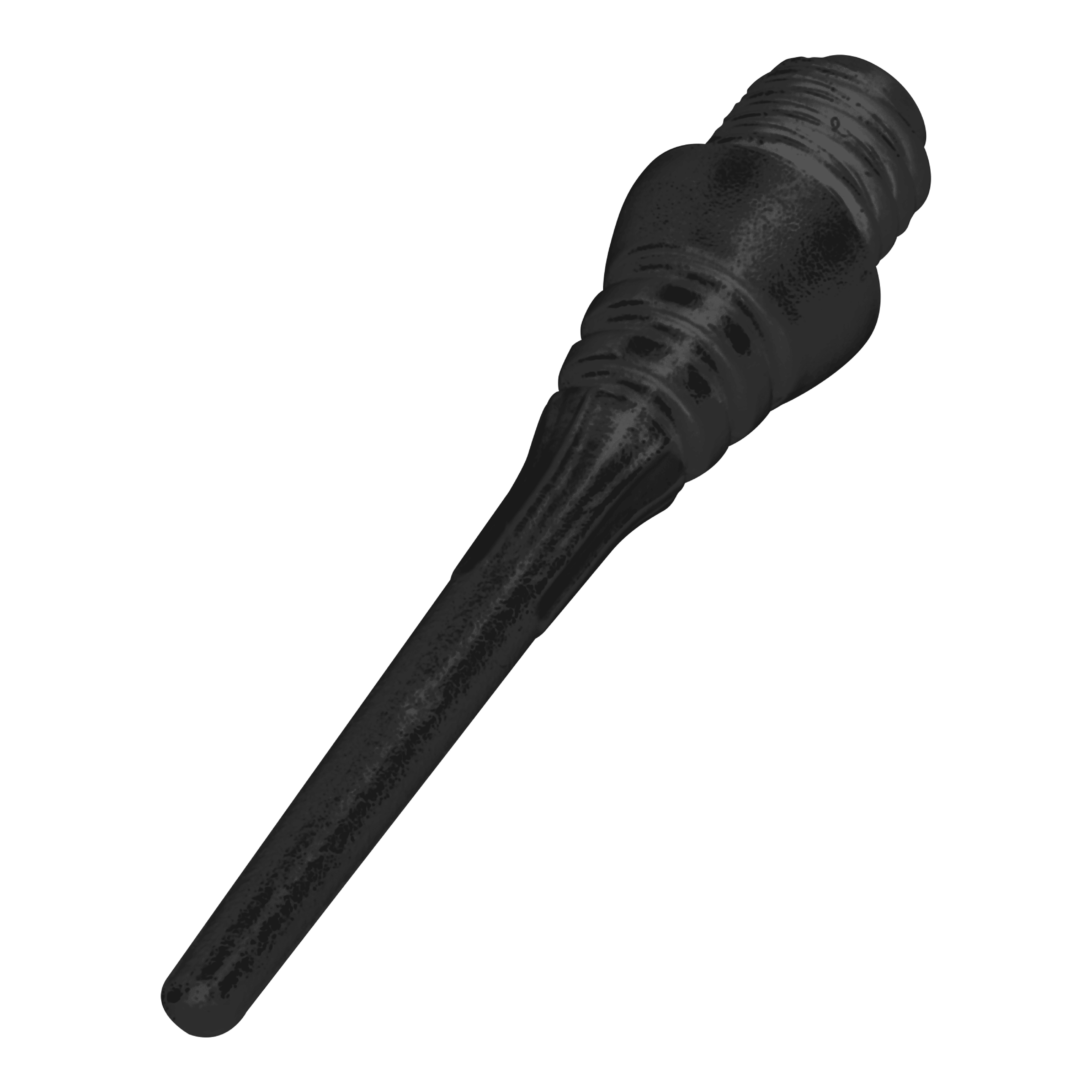 Das Bild zeigt eine schwarze Softdartspitze. Sie hat ein geriffeltes Gewinde und eine glatte, längliche Spitze.