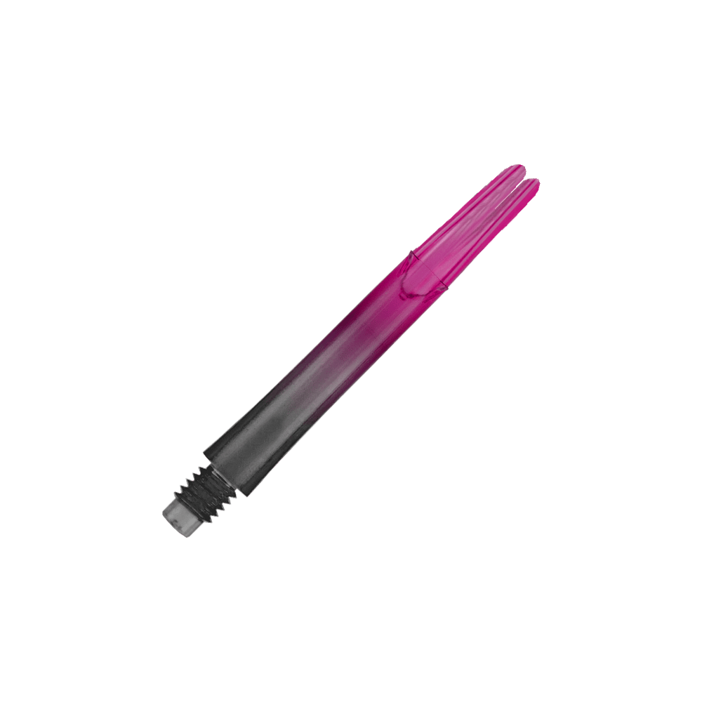 L-L-Style-Shaft Locked Straight Natural9 TwoTone Shafts - Rose Das Bild zeigt einen zweiteiligen Dart-Schaft in den Farben Schwarz und Pink. Der Schaft hat ein Schraubgewinde auf einer Seite und ist gerade geformt.
