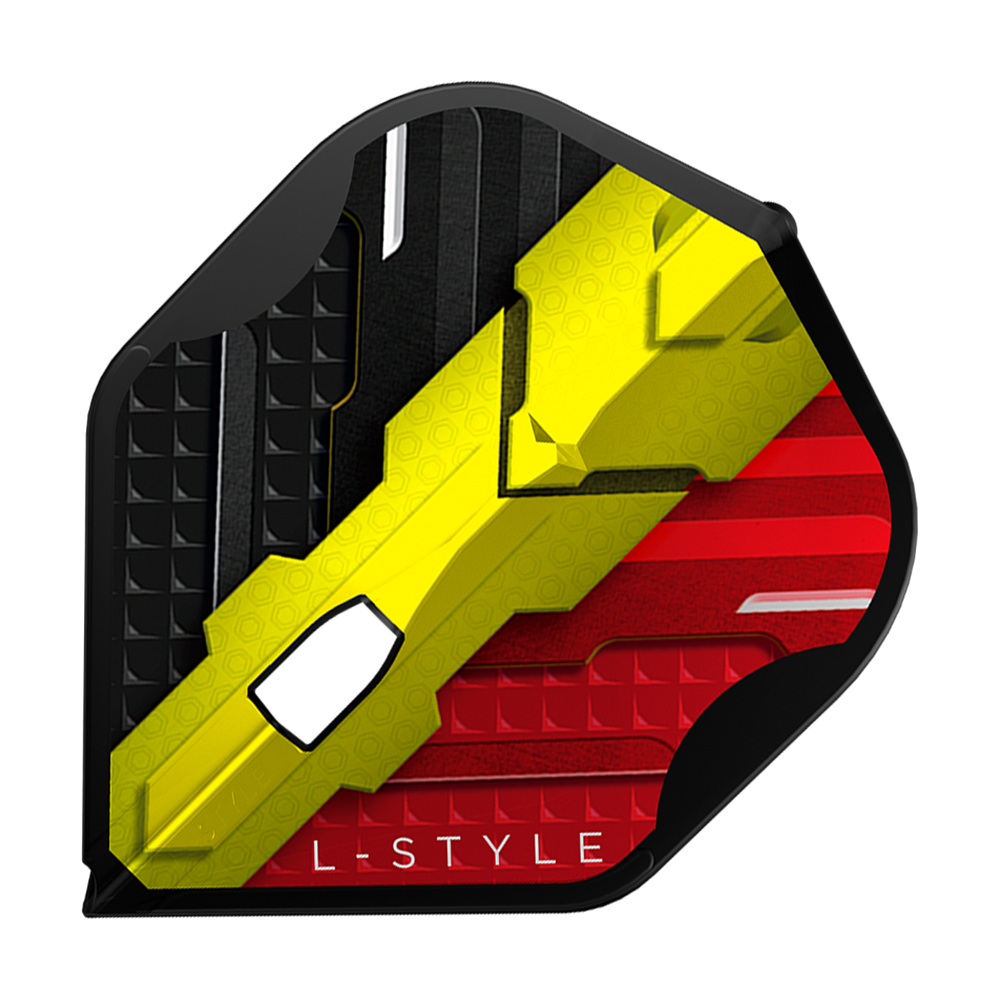 Vols L-Style V-Series V1 Type C Belgique Noir L1PRO Das Bild zeigt ein L-Style V-Series V1 Type C Belgium Black L1PRO Flight. Das Flight ist in den Farben Schwarz, Gelb und Rot gestaltet, ähnlich der belgischen Flagge.