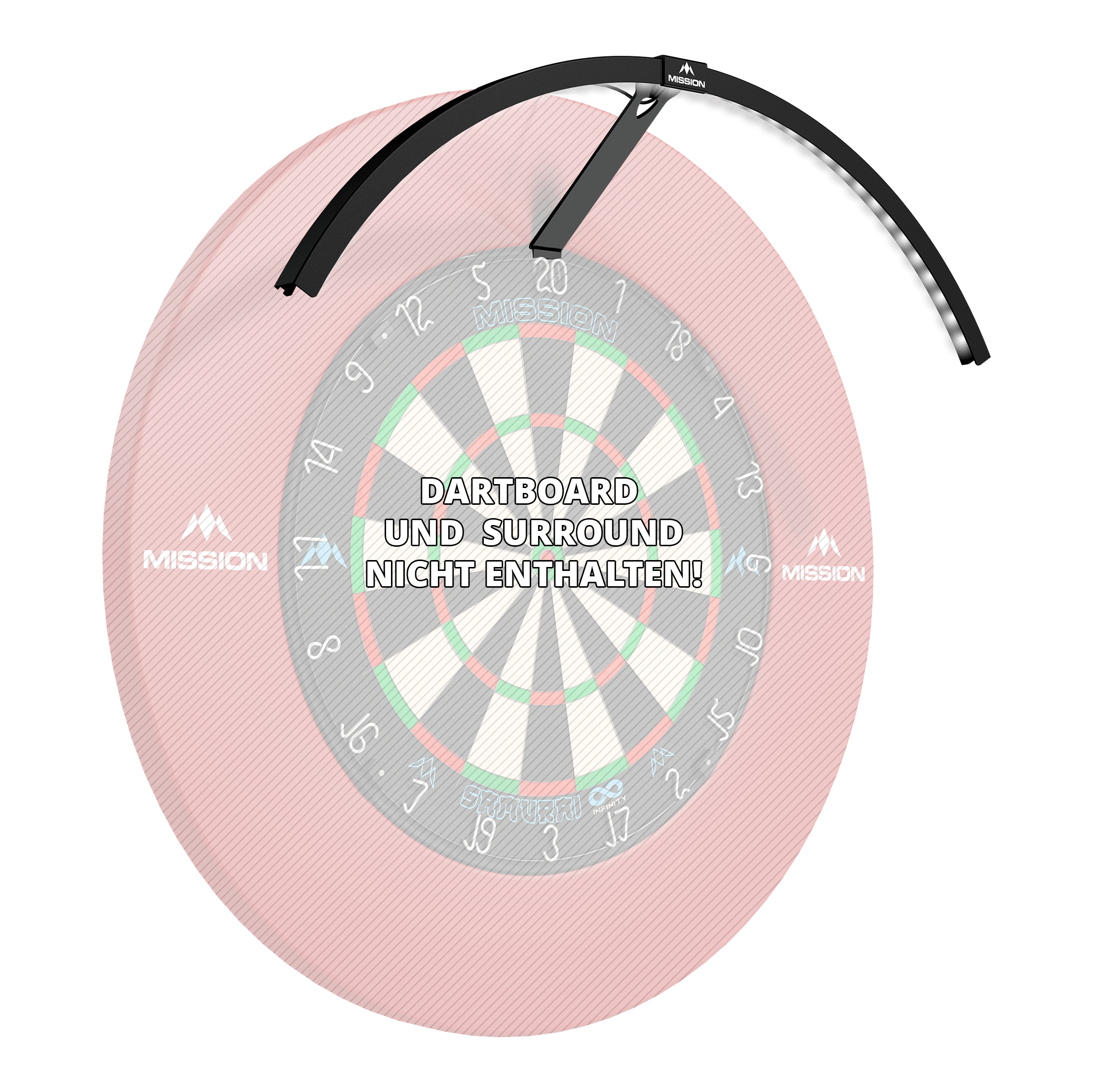 Système d'éclairage LED Mission Torus 120 - Noir Mission Torus 120 LED Beleuchtungssystem in Schwarz ist auf diesem Bild dargestellt. Es sorgt für optimale Lichtverhältnisse am Dartboard.