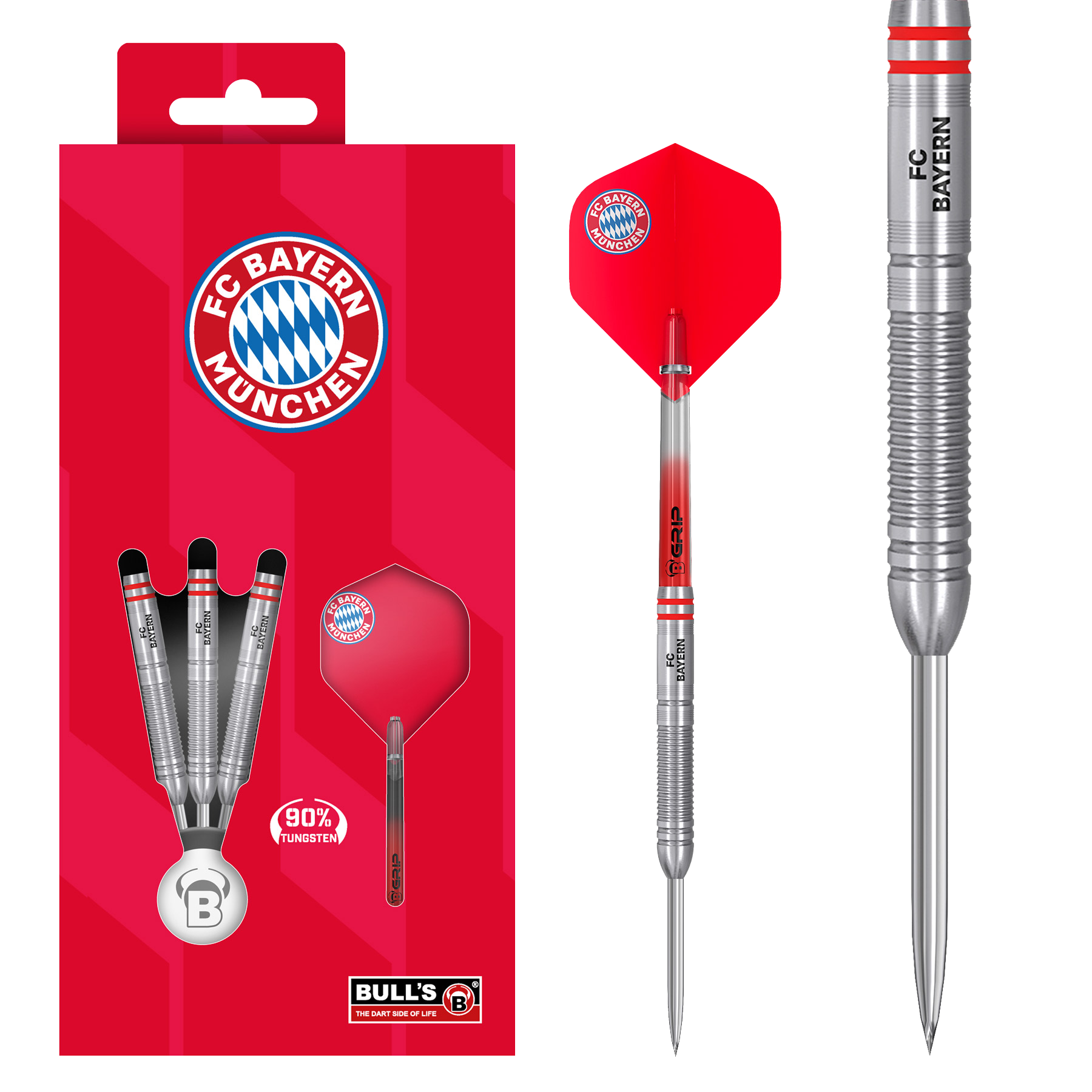 Fléchettes en acier tungstène Bulls FC Bayern Munich Zu sehen sind die Bulls FC Bayern München Tungsten Steeldarts. Das Produkt spricht Dartspieler und Bayern München Fans an.
