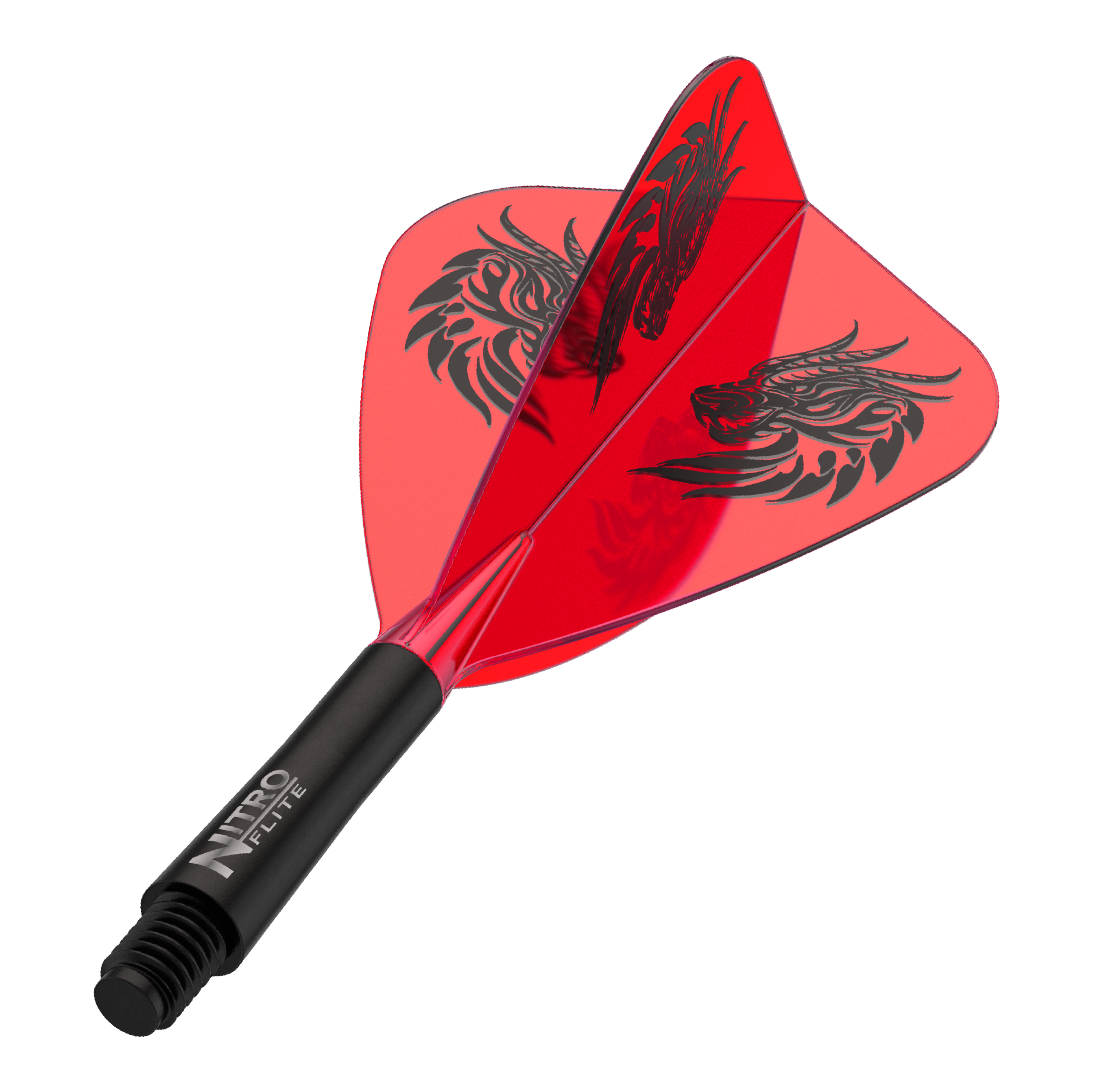 Red Dragon Nitro Flite - Vols de cerf-volant de Jonny Clayton Dart-Flights zu sehen, vermutlich Jonny Clayton Kite Flights in kurzer Variante. Die Flights sind in dunklem Design gehalten.