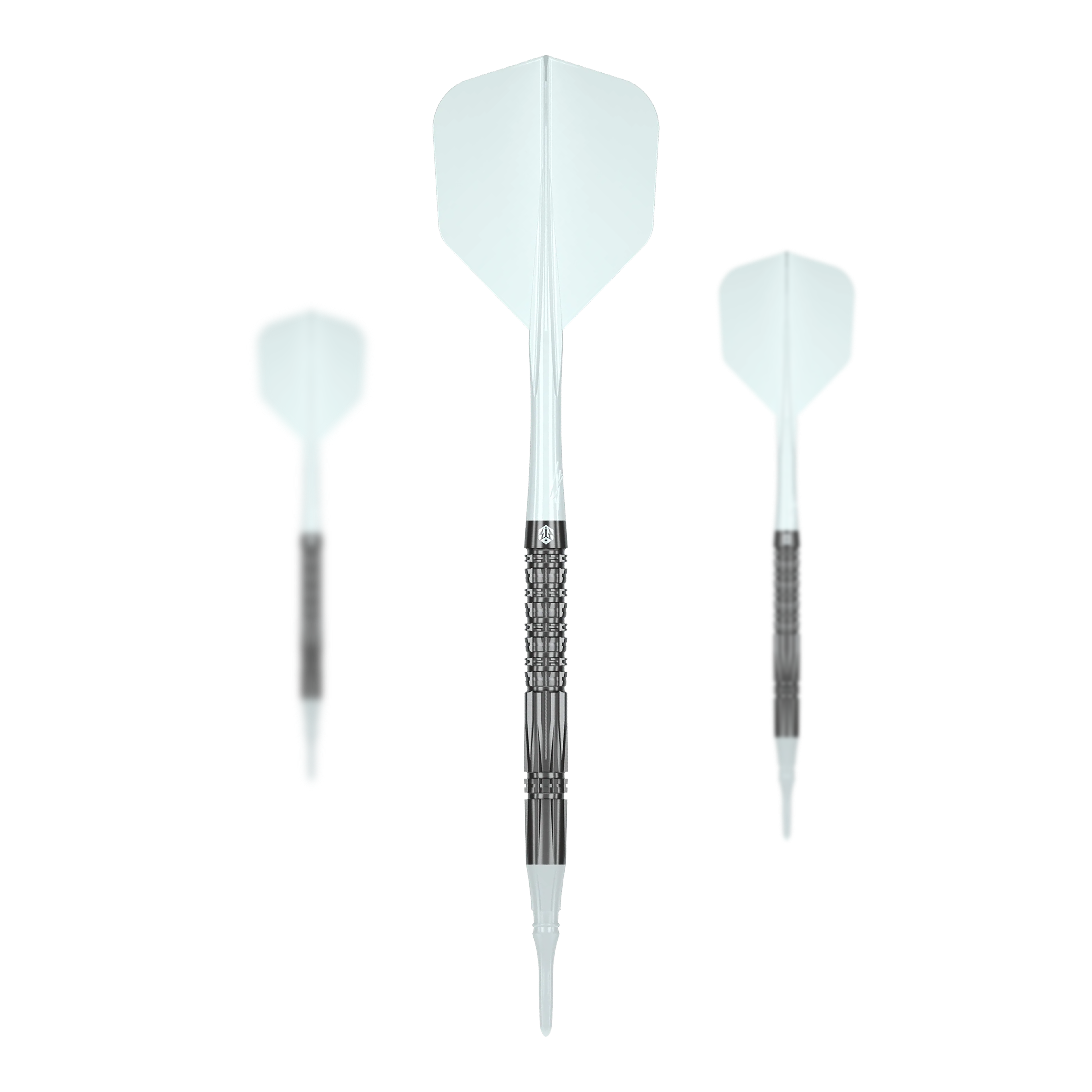 Das Bild zeigt die Caliburn Prisma P2 Softdarts - 20g. Zu sehen ist ein Set von modernen Softdarts.