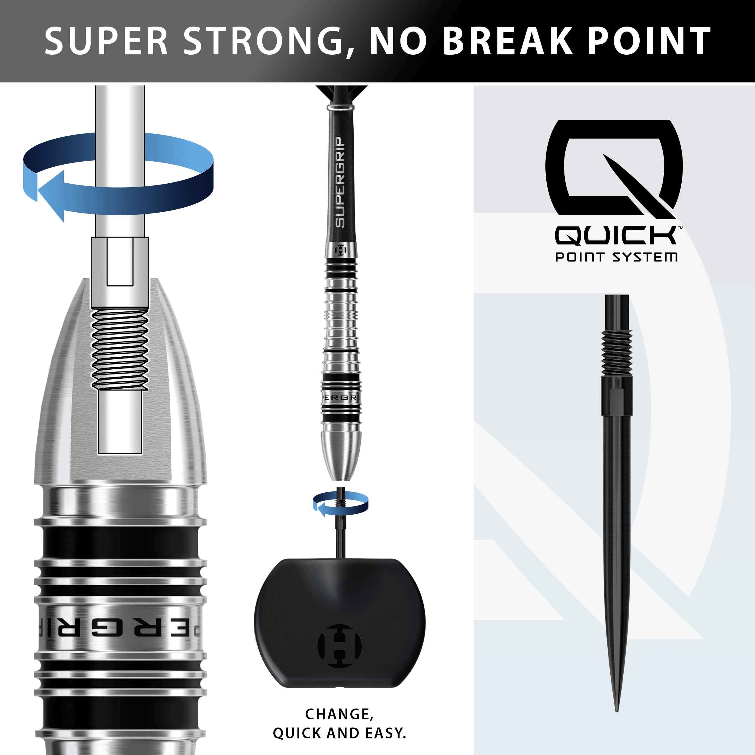 Fléchettes en acier Harrows Supergrip Bomb Quick Point Auf dem Bild sieht man die Harrows Supergrip Bomb Quick Point Steeldarts. Diese Darts sind ideal für ambitionierte Dartspieler.