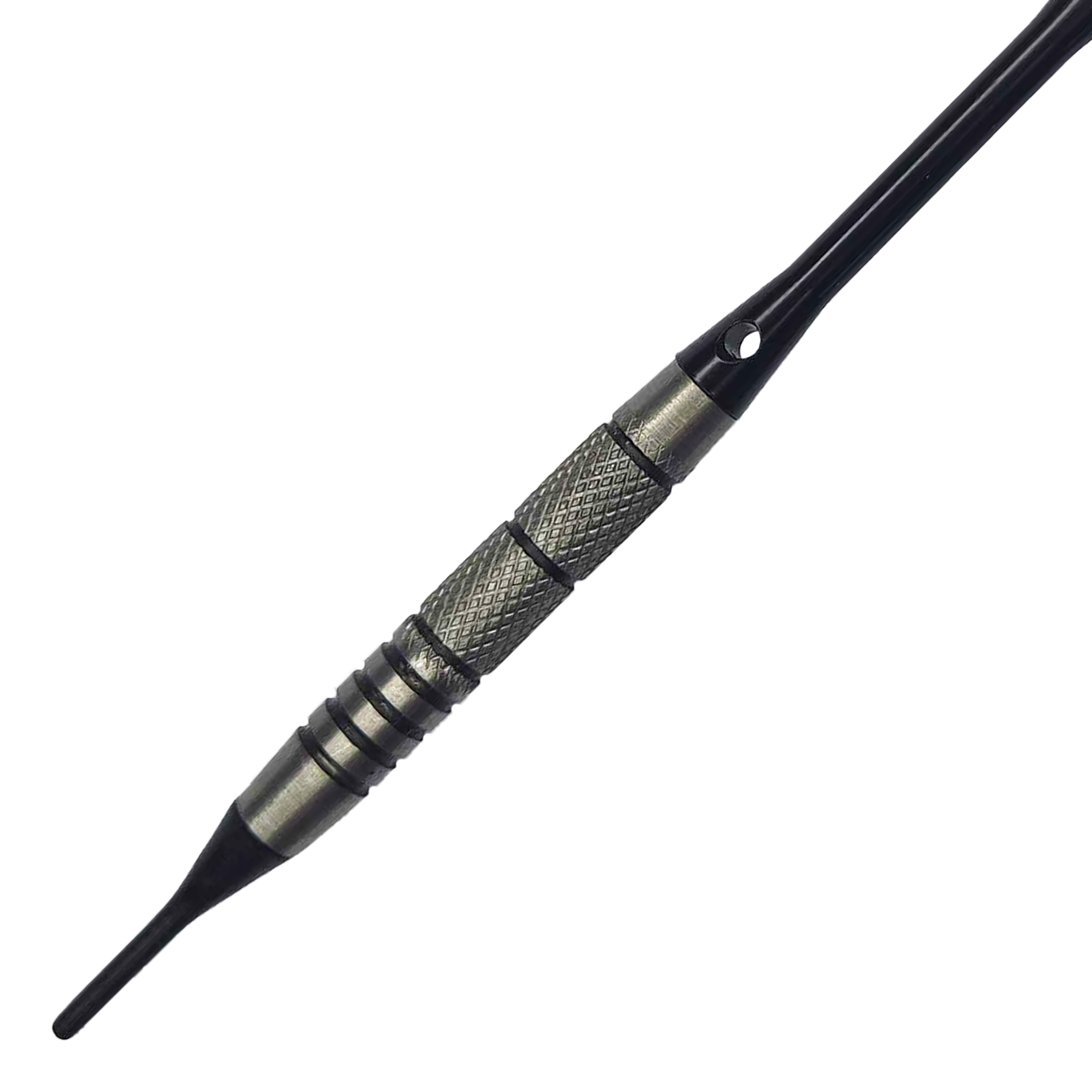 Fléchettes souples McDart 85 Tungstène V9 - 17,5 g Auf dem Bild ist ein McDart 85er Tungsten V9 Softdart mit einem Gewicht von 17,5 g zu sehen. Der Dartpfeil hat eine metallische Griffzone mit feiner Riffelung für besseren Halt.