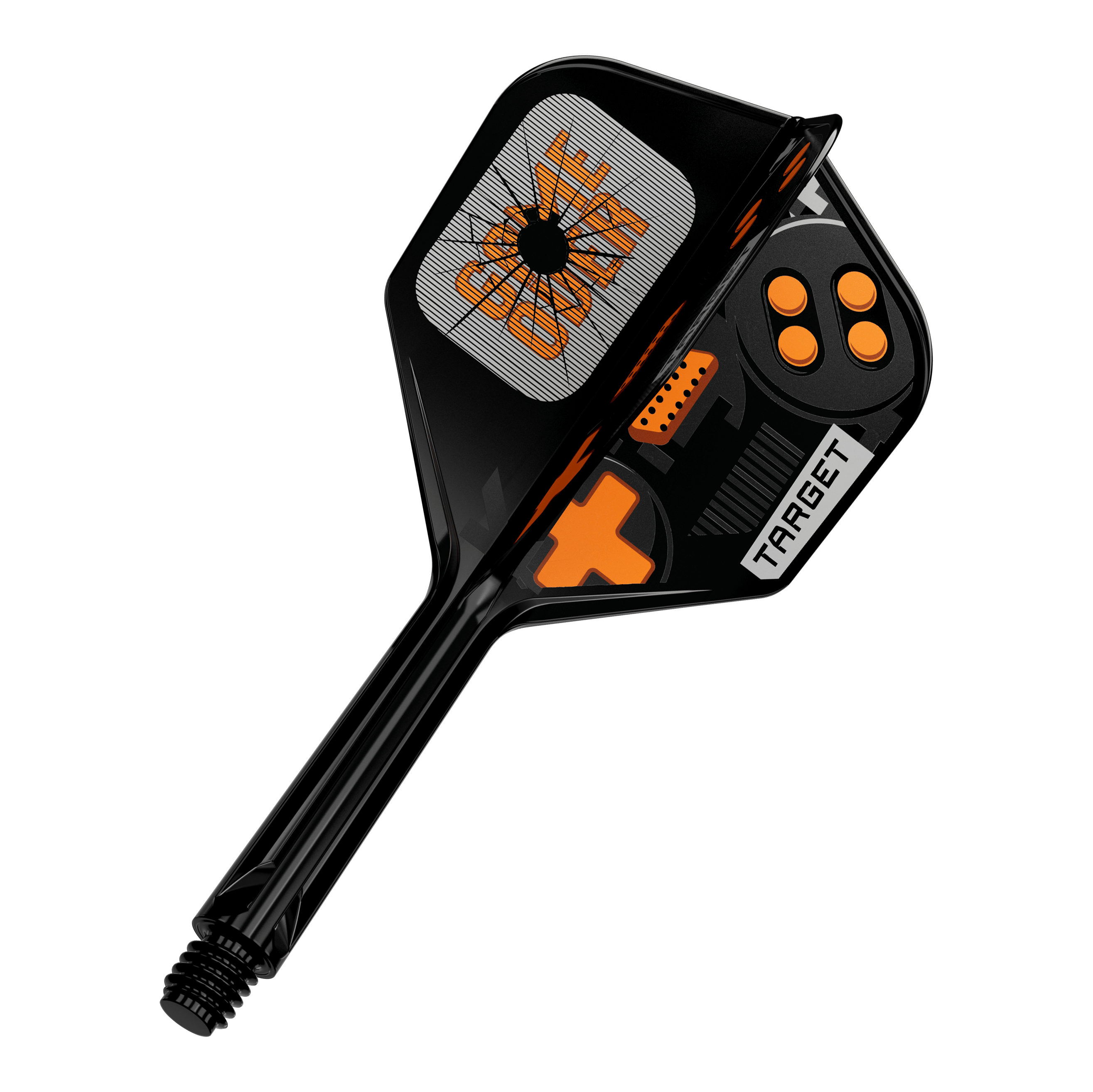 Target K-Flex Game Over No6 Vols Das Bild zeigt einen einzelnen Dart Flight. Es handelt sich um das Modell 410577 Target K-Flex GameOver No6 Flights 26mm.