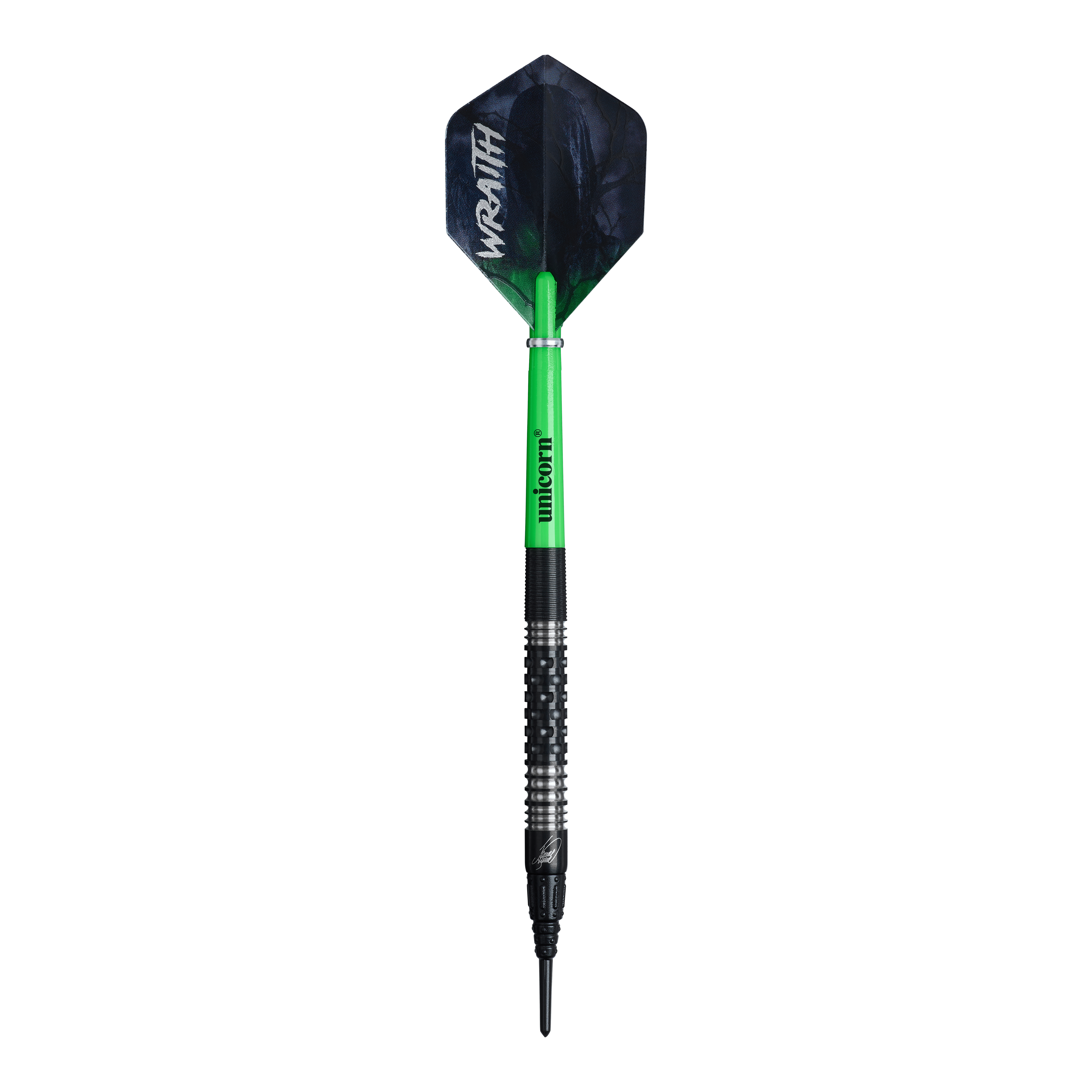 Fléchettes souples Unicorn Wraith James Wade - 19 g Das Foto zeigt die Unicorn Wraith James Wade Softdarts - 19g. Es handelt sich um hochwertige Softdarts für ambitionierte Spieler.