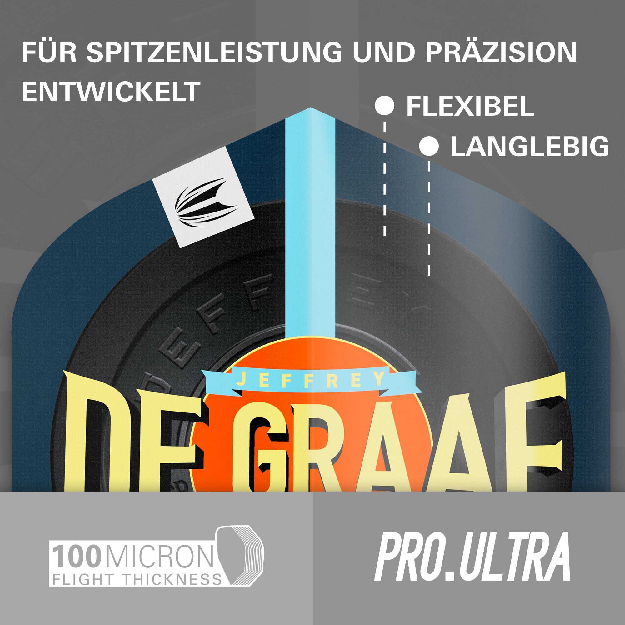 Ailettes standard Target Pro Ultra Jeffrey De Graaf GEN1 n°2 - 3 jeux Das Bild zeigt die Target Pro Ultra Jeffrey De Graaf GEN1 No2 Standard Flights in drei Sets. Die Flights sind flexibel, langlebig und haben eine Stärke von 100 Mikron.