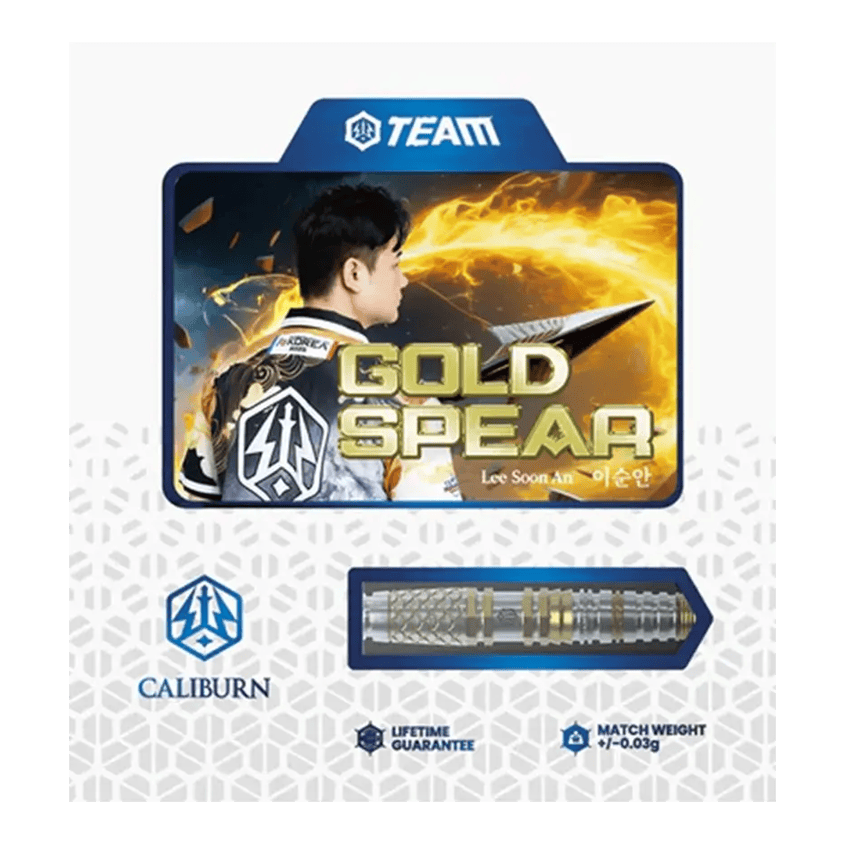 Fléchettes Caliburn Players Lee Soon An Gold Spear Steeldarts - 23 g Abgebildet sind die Caliburn Players Darts Lee Soon An Gold Spear Steeldarts, 23g. Diese Darts zeichnen sich durch eine goldfarbene Optik aus.