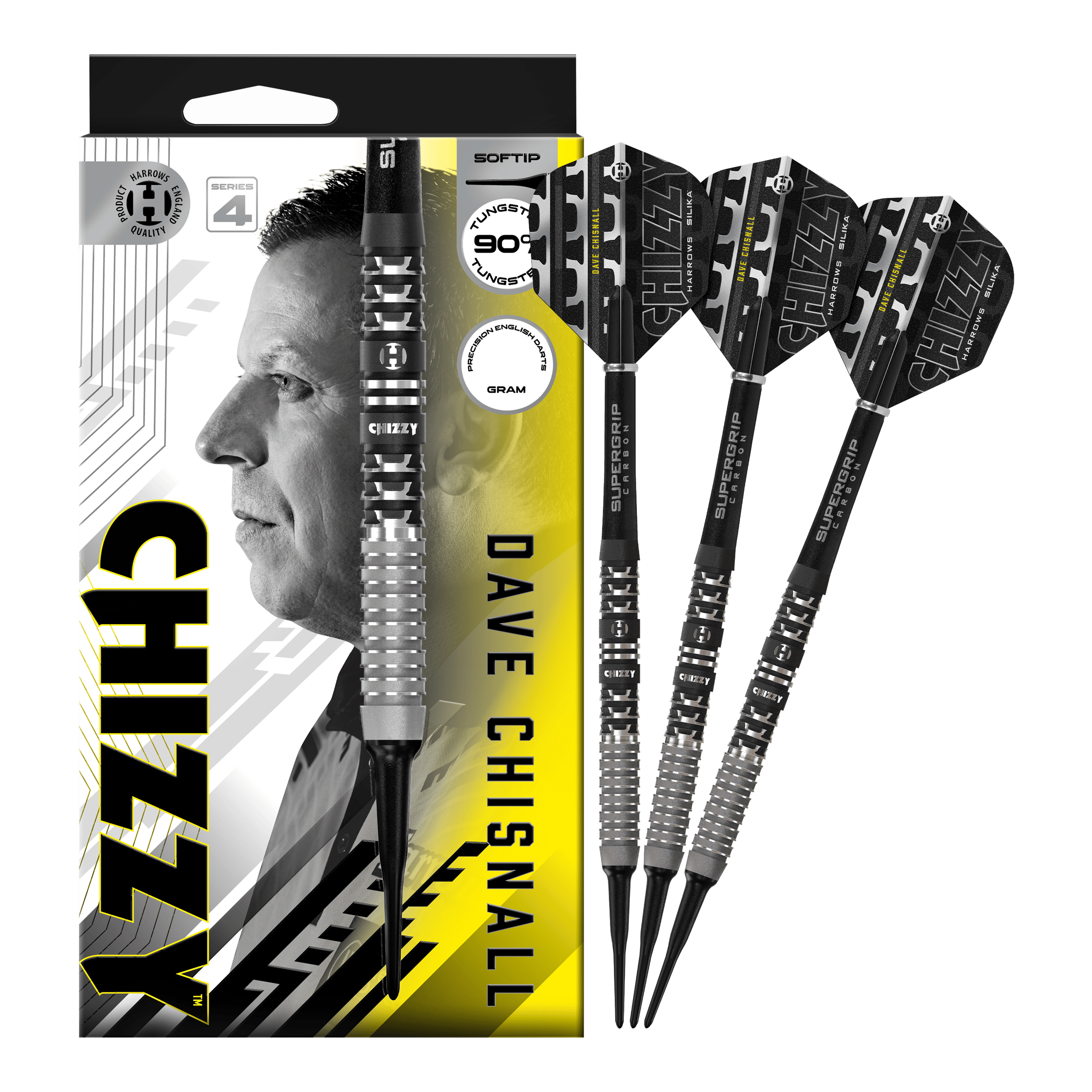 Fléchettes souples Dave Chisnall Chizzy Series 4 de Harrow Hier sieht man die Harrows Dave Chisnall Chizzy Series 4 Softdarts. Sie sind ideal für Softdart-Spieler.