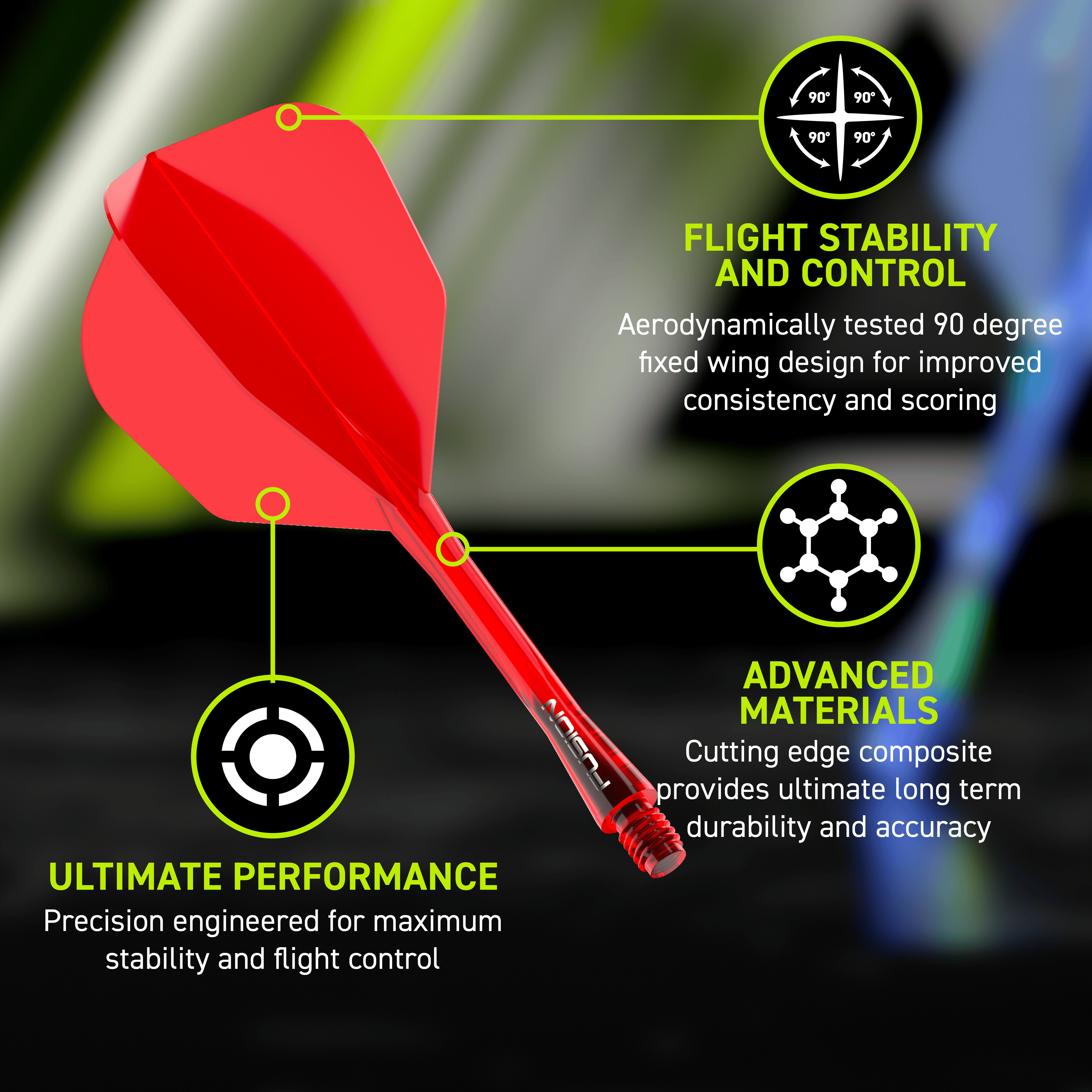Système d'arbre de vol Winmau Fusion n° 6 Rouge Abgebildet ist das Winmau Fusion Flight-Shaft-System No6 in Rot. Es ist als hochwertiges Flight- und Shaft-System für Dartpfeile konzipiert.