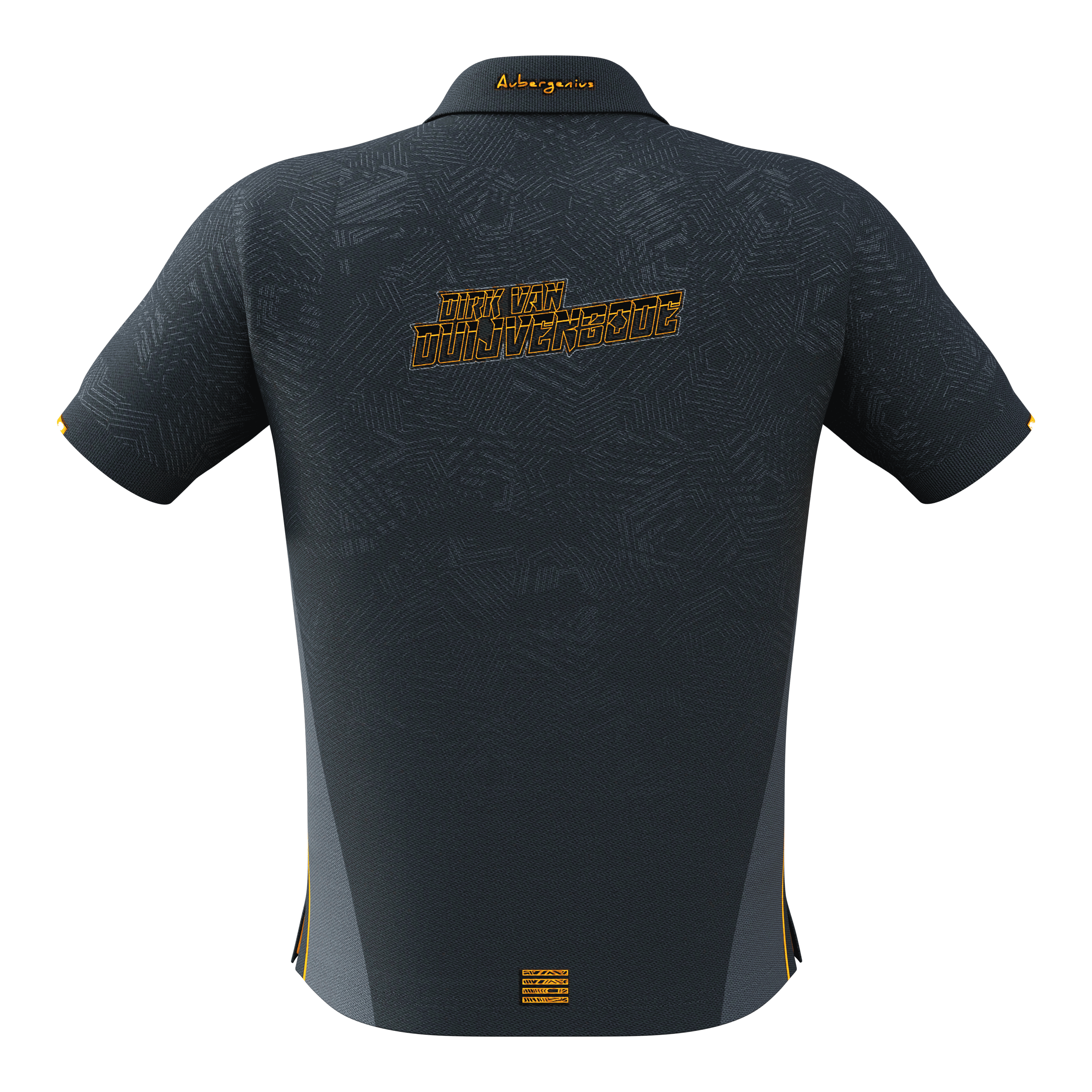 Maillot de match Bulls NL Dirk Van Duijvenbode 2025 Das Bild zeigt das Bulls NL Dirk Van Duijvenbode Matchshirt 2025 von hinten. Auf dem Rücken steht der Name "Dirk Van Duijvenbode" in gelber Schrift.
