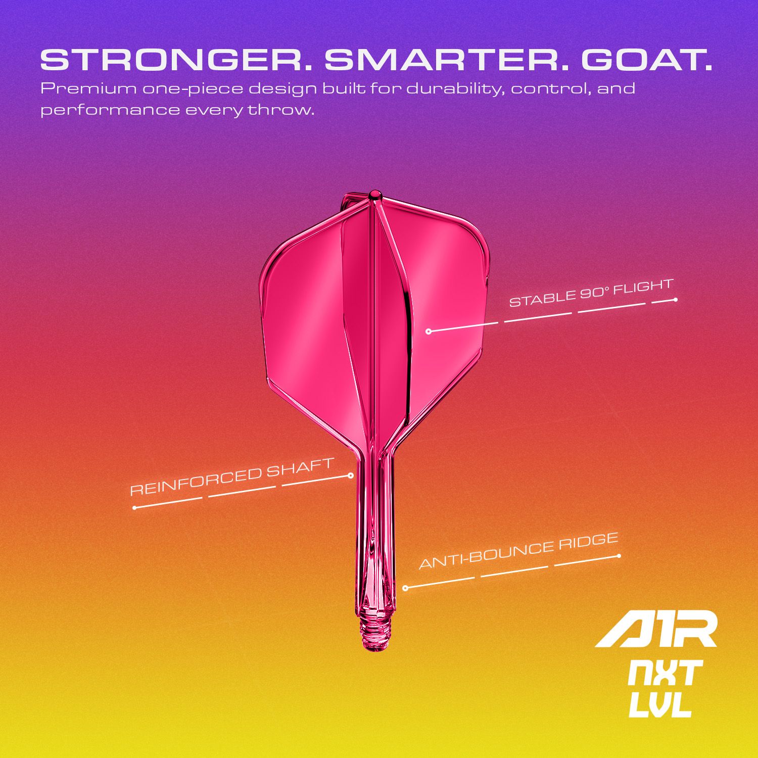 Système d'arbre de vol GOAT A1R No6 - Rose fluo Hier ist das GOAT A1R No6 Flight-Shaft-System in Neon Pink zu sehen. Dieses Zubehör verbessert die Leistung beim Dartspielen.