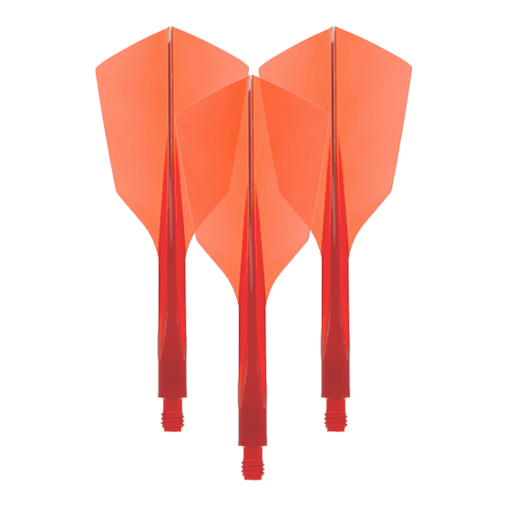 Condor Ax 120 Flight System Rouge Transparent - Étroit Das Bild zeigt drei rote Dartflights aus Kunststoff mit schmaler Form. Es handelt sich um das Produkt "Condor Axe 120 Flight-System Clear Red - Narrow".