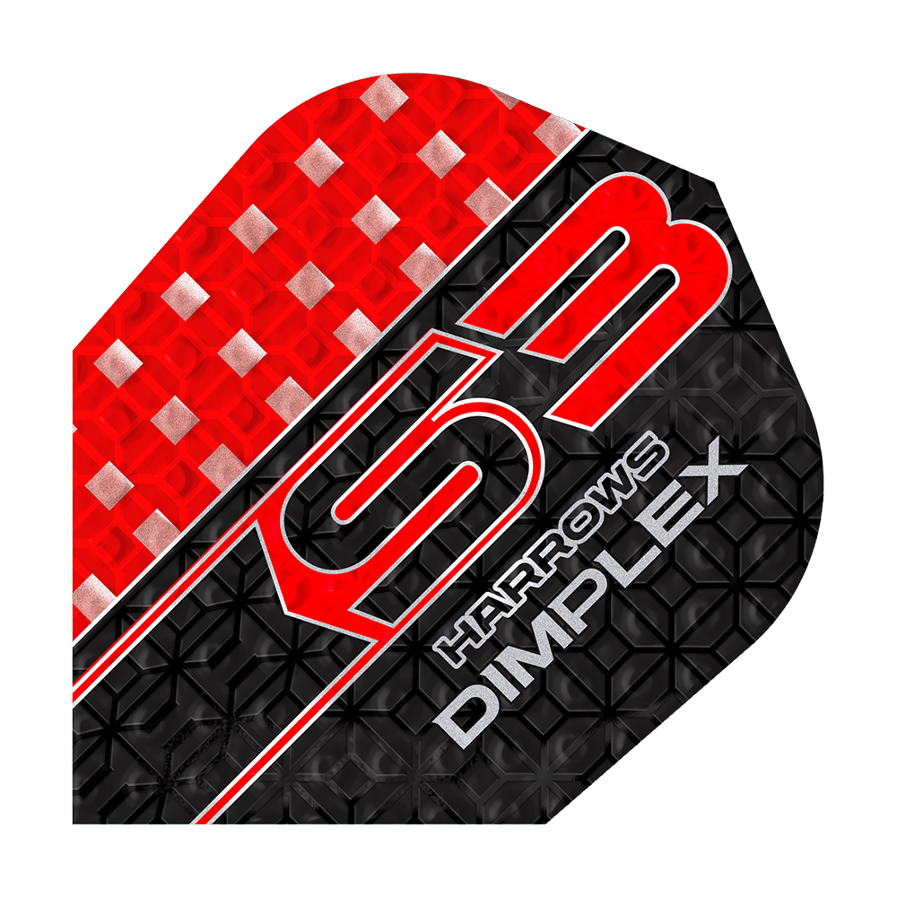 Vols Harrows Dimplex S3 - Rouge Dieses Bild zeigt einen Harrows Dimplex S3 Flight in den Farben Rot und Schwarz. Auf dem Flight stehen die Wörter "S3", "Harrows" und "Dimplex".