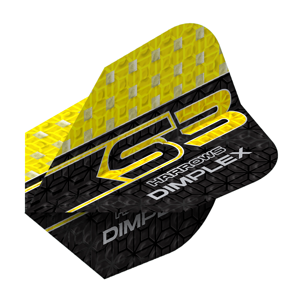 Vols Harrows Dimplex S3 - Jaune Das Bild zeigt einen Harrows Dimplex S3 Flight in Gelb und Schwarz. Auf dem Flight steht "S3 HARROWS DIMPLEX" in auffälliger Schrift.
