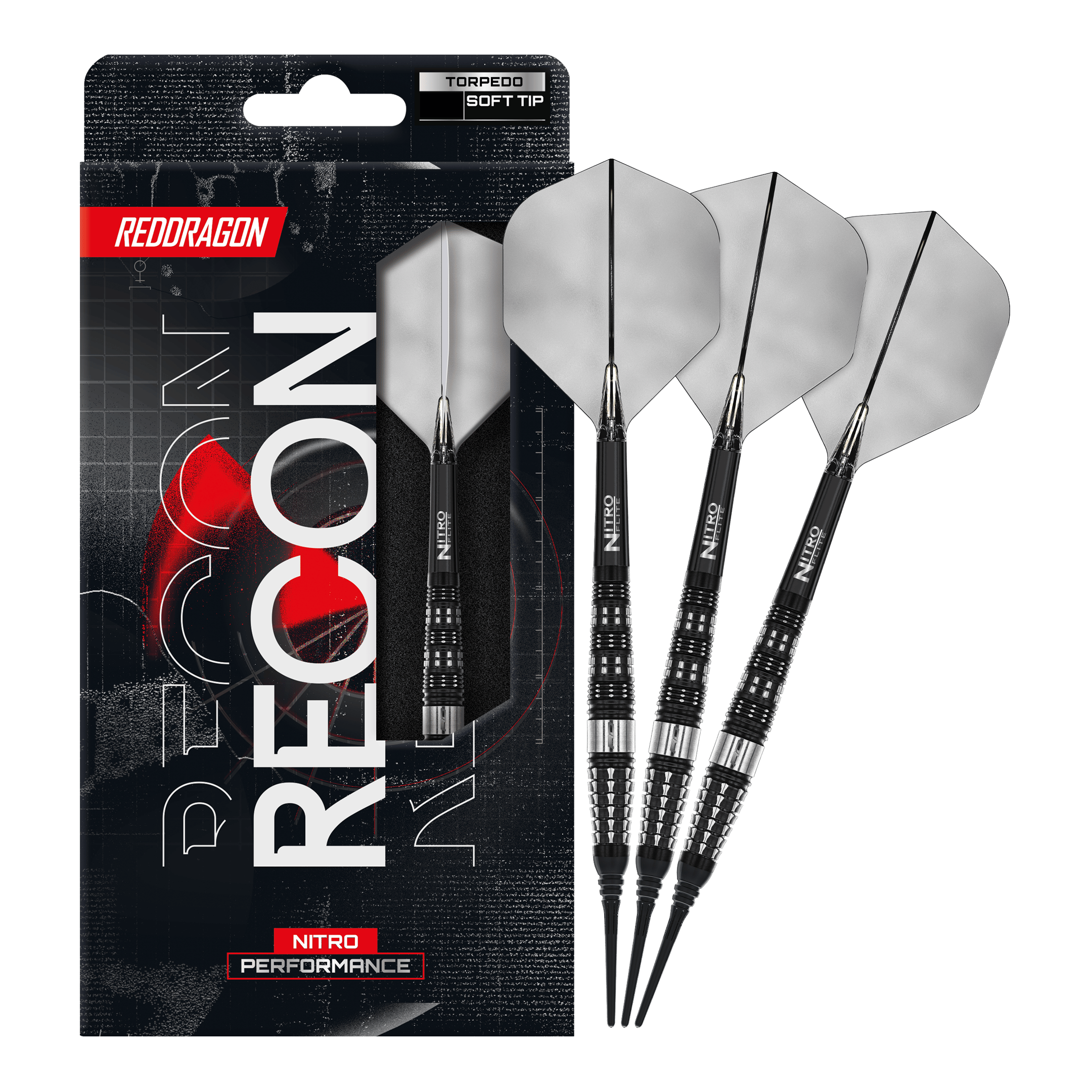 Fléchettes souples Red Dragon Recon Torpedo - 20 g Hier sind Red Dragon Recon Torpedo Softdarts - 20g vollständig abgebildet. Das Set ist ideal für Softdartspieler und wirkt professionell.