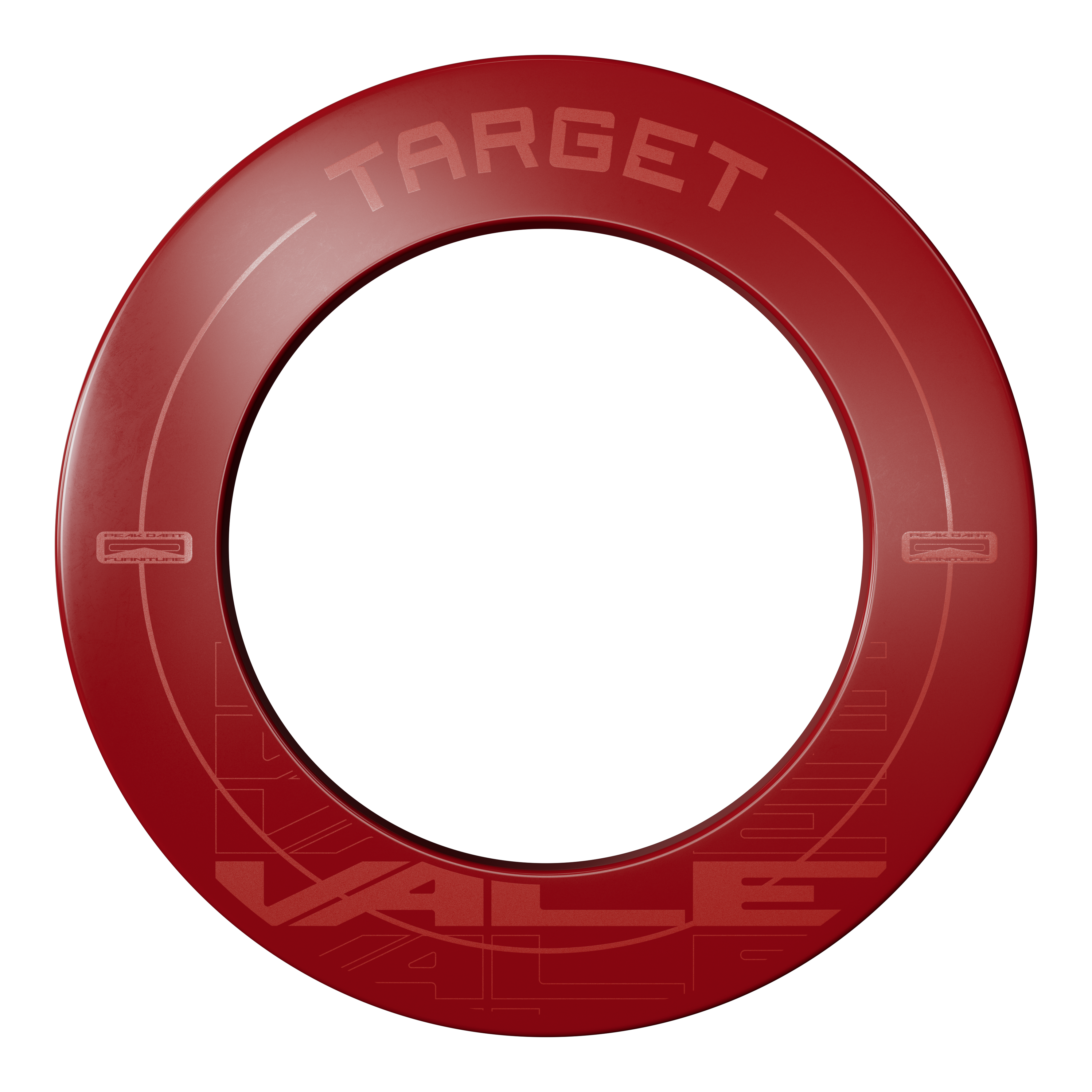 Cadre pour cible de fléchettes Target VALE Das Bild zeigt einen roten Dartboard-Surround mit der Aufschrift "TARGET VALE". Der Surround ist rund und schützt die Wand rund um die Dartscheibe.