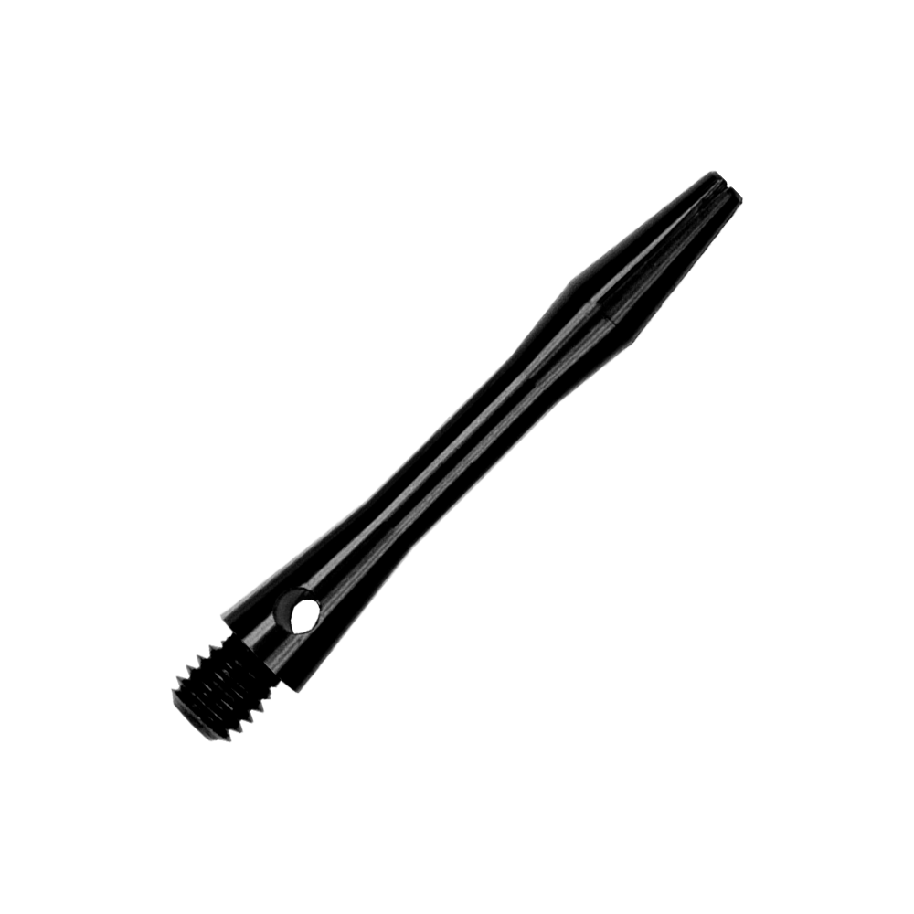 502_Aluminium_Shafts_Schwarz_35mm_2IPcSPObrJxRuE Das Bild zeigt einen schwarzen Aluminiumschaft. Er hat ein glänzendes Finish und ist mit einem Gewinde an einem Ende versehen.