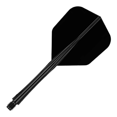 Système de vol Caliburn SUP Lite No6 Das Bild zeigt einen schwarzen Dart-Schaft mit Flight. Der Dart-Schaft ist mittellang und komplett in schwarz gehalten.