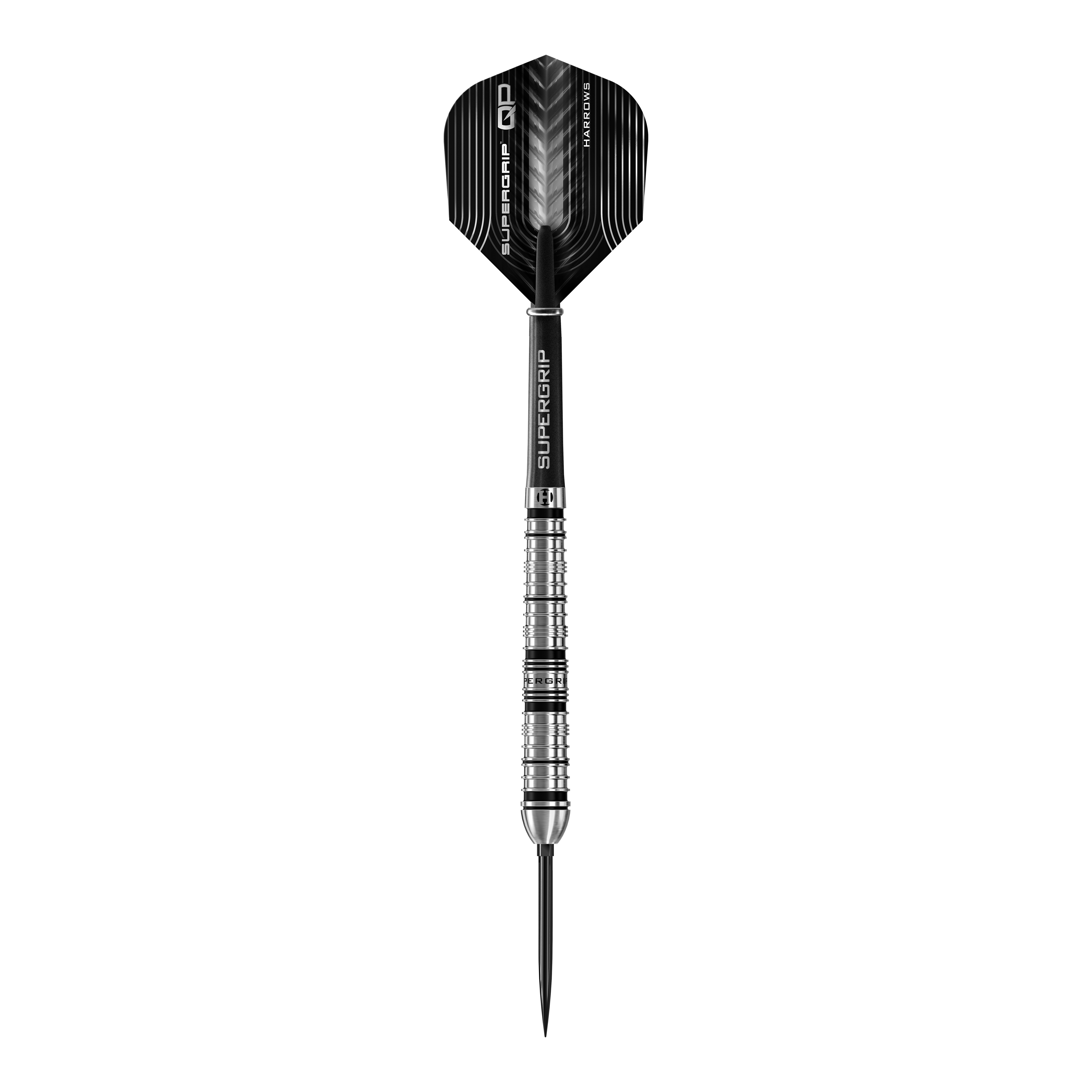 Abgebildet sind die Harrows Supergrip QP Tapered Quick Point Steeldarts. Sie eignen sich ideal für Steeldartspieler auf jedem Niveau.