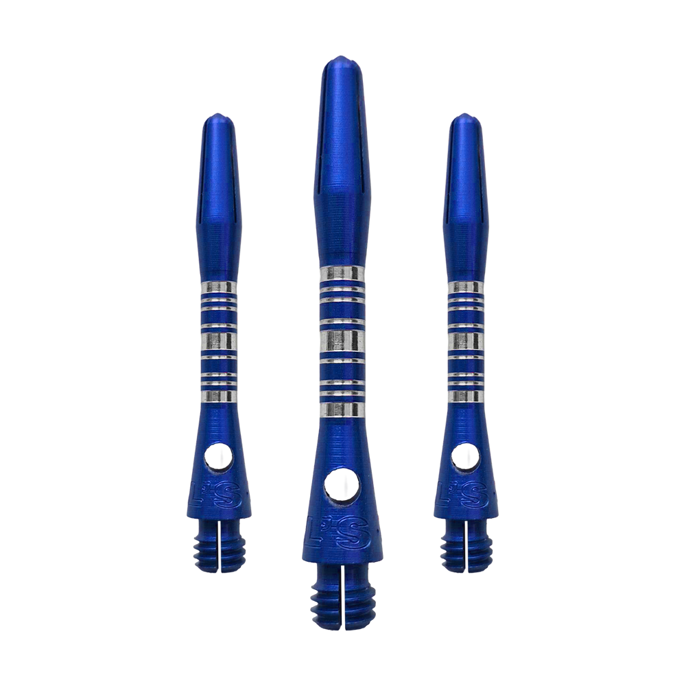 Tiges en aluminium Bulls NL Supra - Bleues - 34 mm Das Bild zeigt ein Set Bulls NL Supra Aluminium Shafts in Blau mit 34 mm Länge. Die Schäfte sind aus Aluminium gefertigt und bieten eine hohe Qualität.
