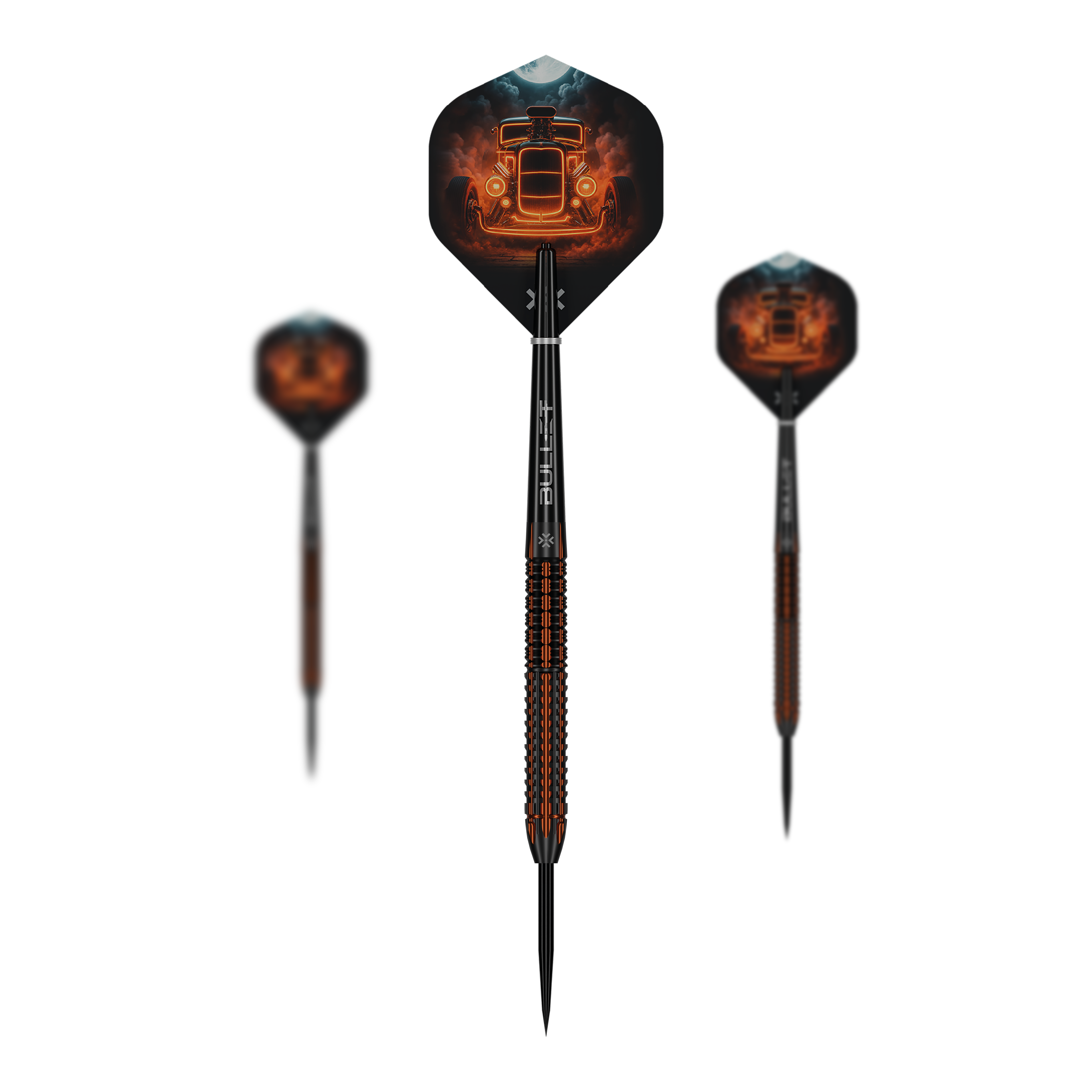 Fléchettes en acier Bullet Hotrod Auf dem Bild sind Bullet Hotrod Steeldarts zu sehen. Die Steeldarts wurden für Präzision und Leistung im Dartspiel entwickelt.