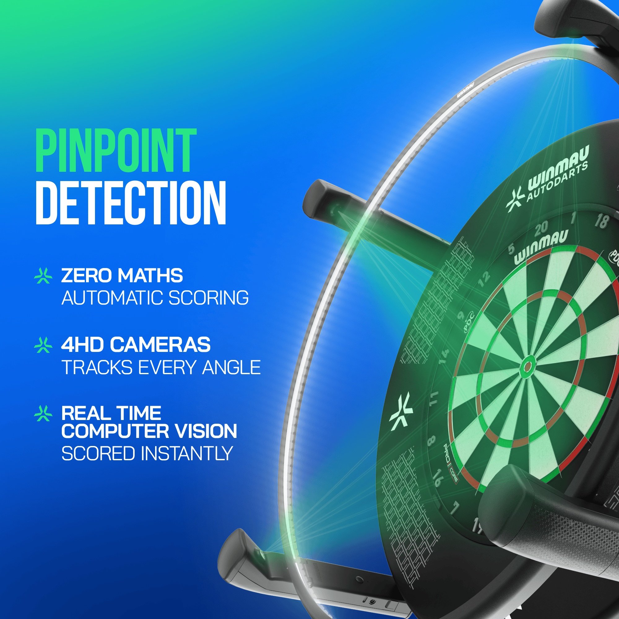 Système de notation automatique Winmau Autodarts X Abgebildet ist das Winmau Autodarts X Autoscoring-System. Das System nutzt innovative Technik zur automatischen Punkteermittlung im Darts.